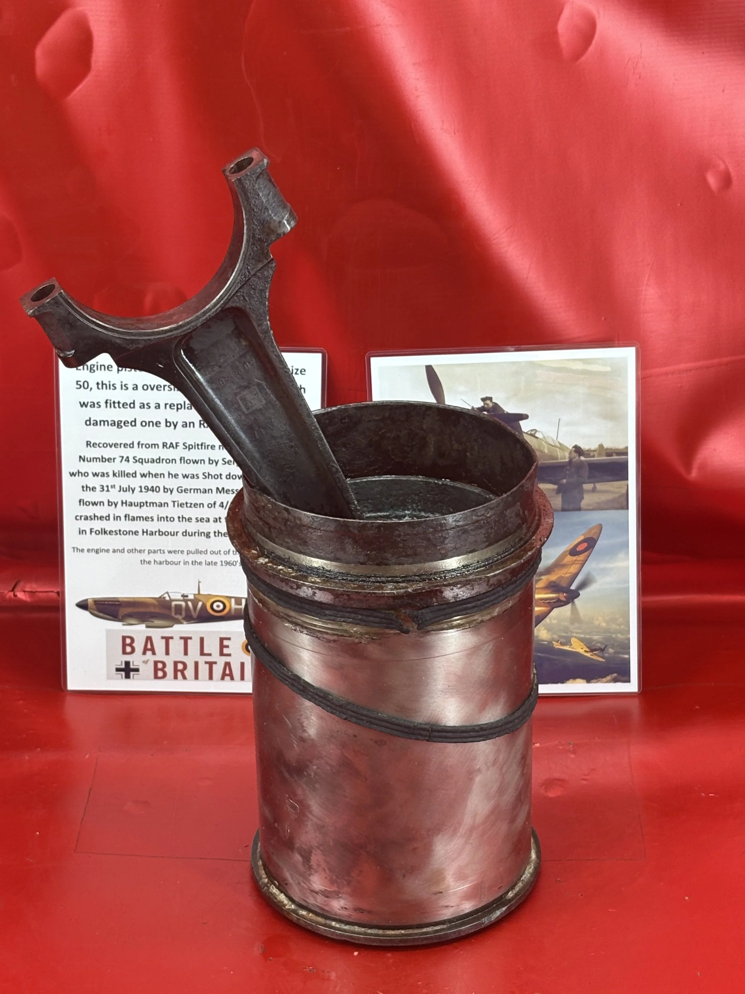 Very rare lovely engine piston maker marked 0.025 a size 50, this is a oversize service replacment piston from RAF Spitfire P9398 shot down 31 July 1940 crashed at Folkestone Harbour in Kent.