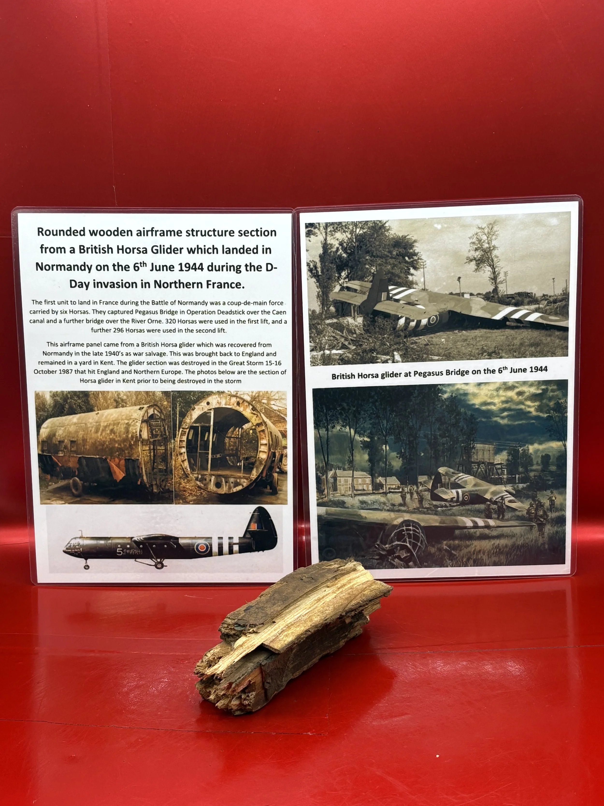 Very rare wooden structure part from British Horsa Glider which landed on 6th June 1944 recovered to England in the late 1940's as war salvage direct from Normandy