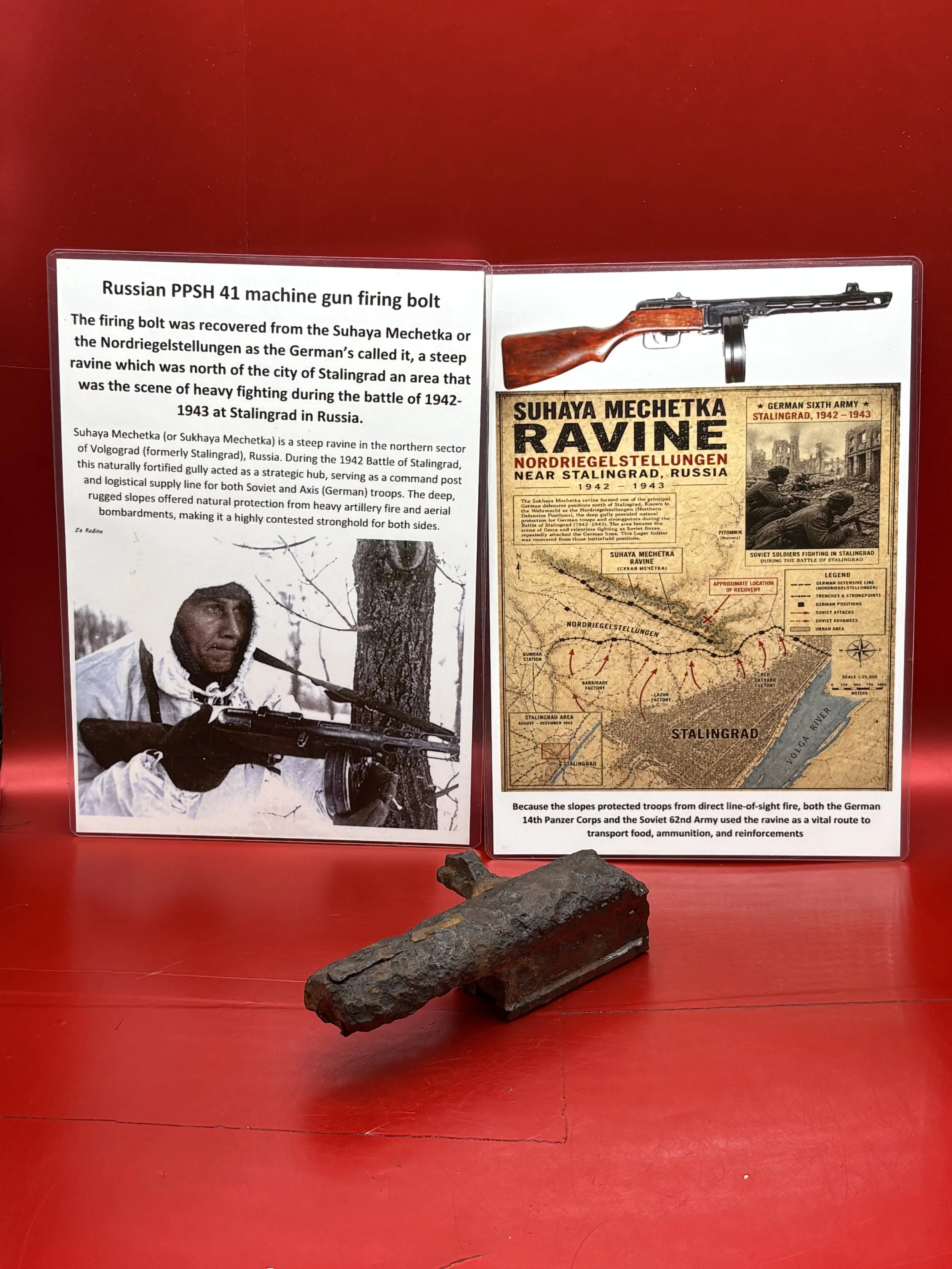 Russian PPSH41 machine gun firing bolt [nice relic] that was recovered from Suhaya Mechetka Ravine in Stalingrad which was heavily fought over during battle in the Russian City of 1942-1943
