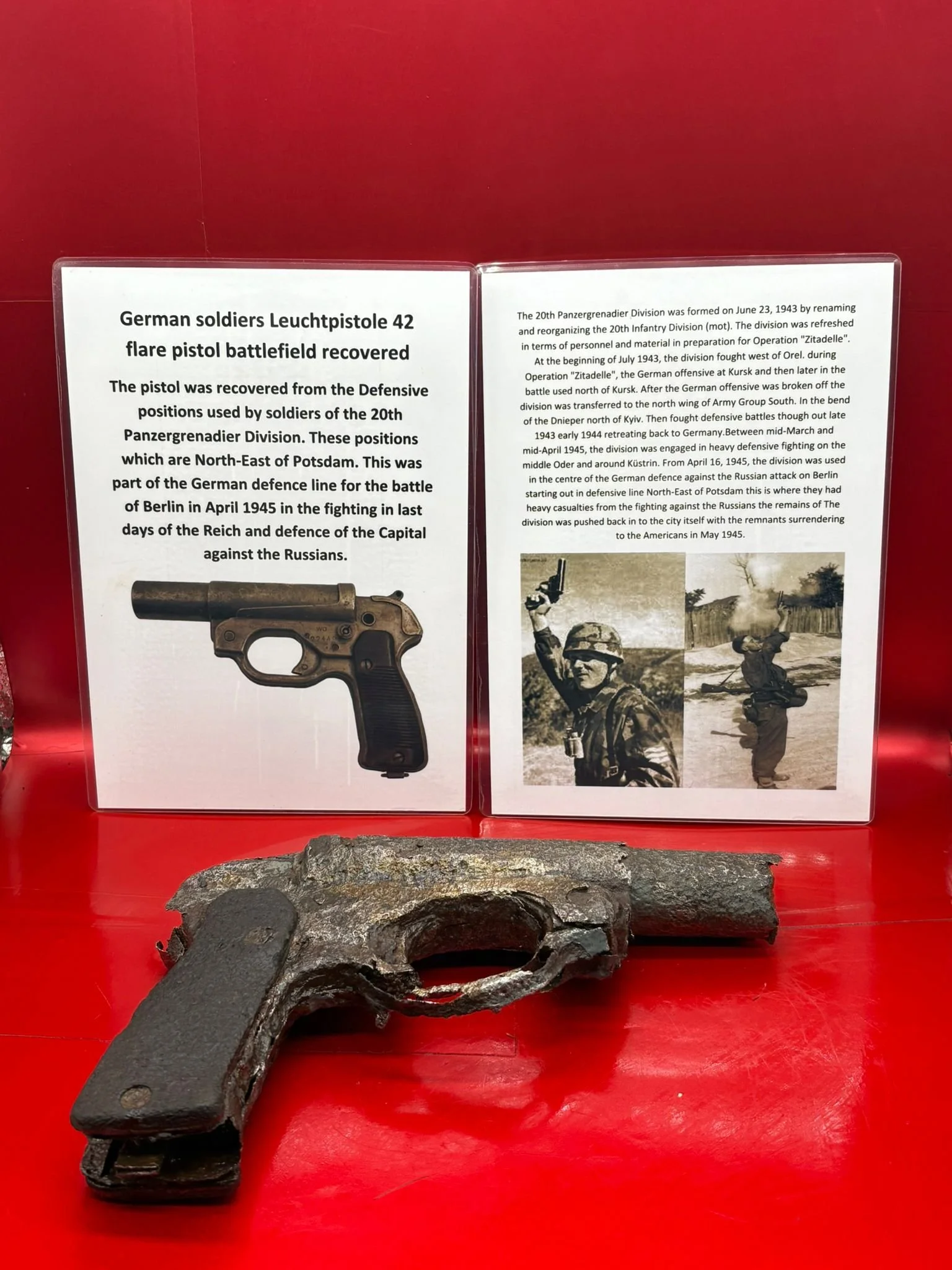 Totally rare German soldiers Leuchtpistole 42 flare pistol, recovered from the Defence positions used by the 20th Panzergrenadier Division in the North-East of Potsdam, battle of Berlin 1945