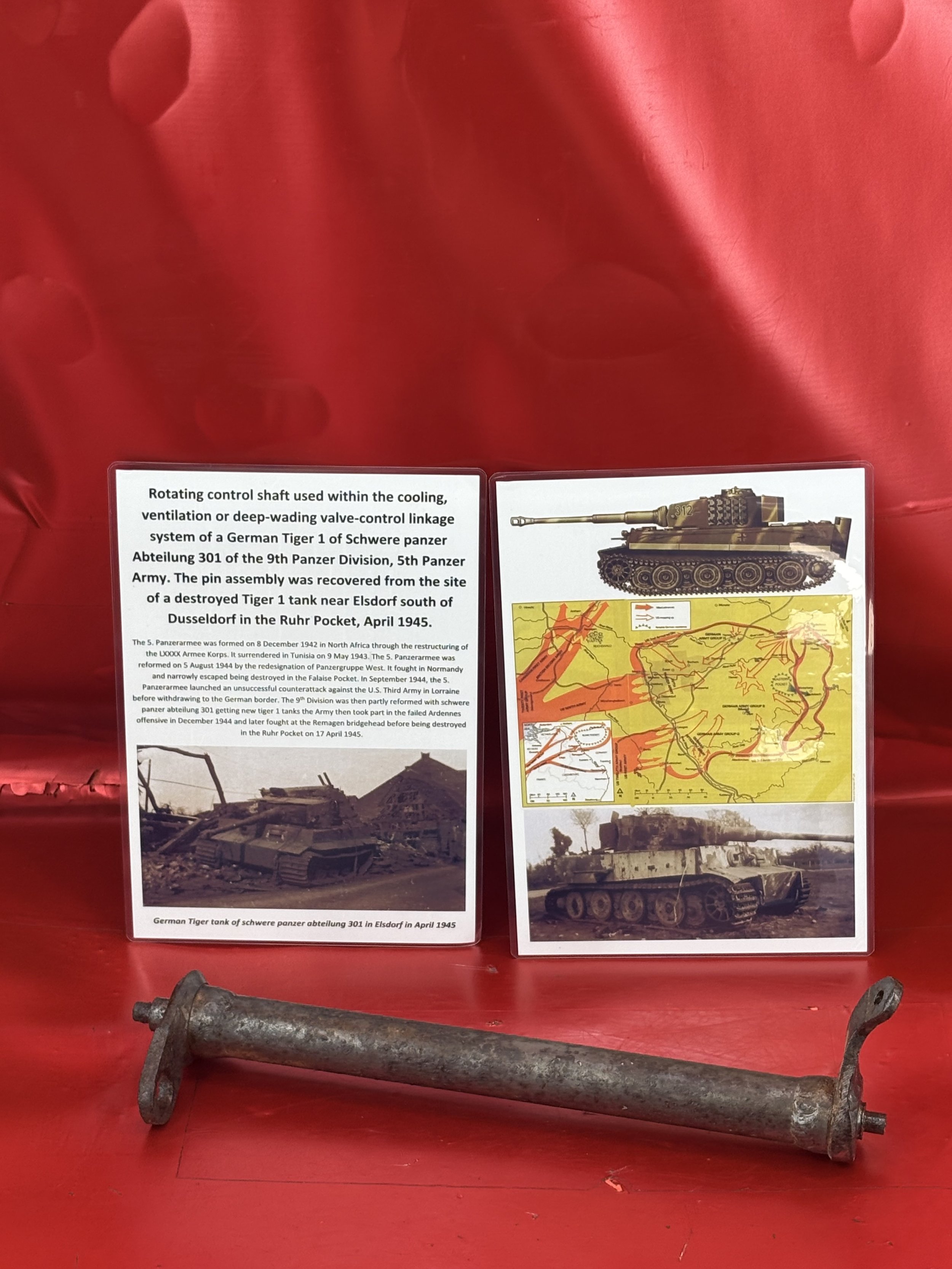 Rotating control shaft used within the cooling ventilation,deep wading vale from a German tiger 1 tank recovered near Elsdorf south of Dusseldorf in the Ruhr Pocket April 1945