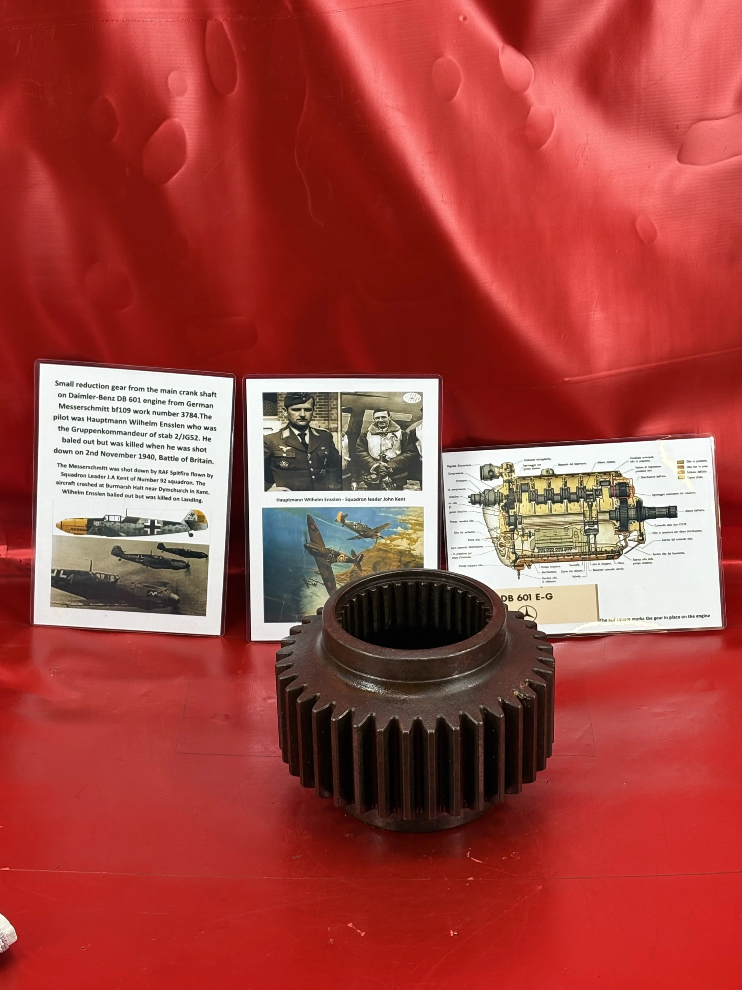 Small reduction gear from the main crank shaft on DB601 Daimler-Benz engine on German Messerschmitt bf109 work number 3784, Hauptmann Wilhelm Ensslen shot down, 2nd November 1940,Battle of Britain