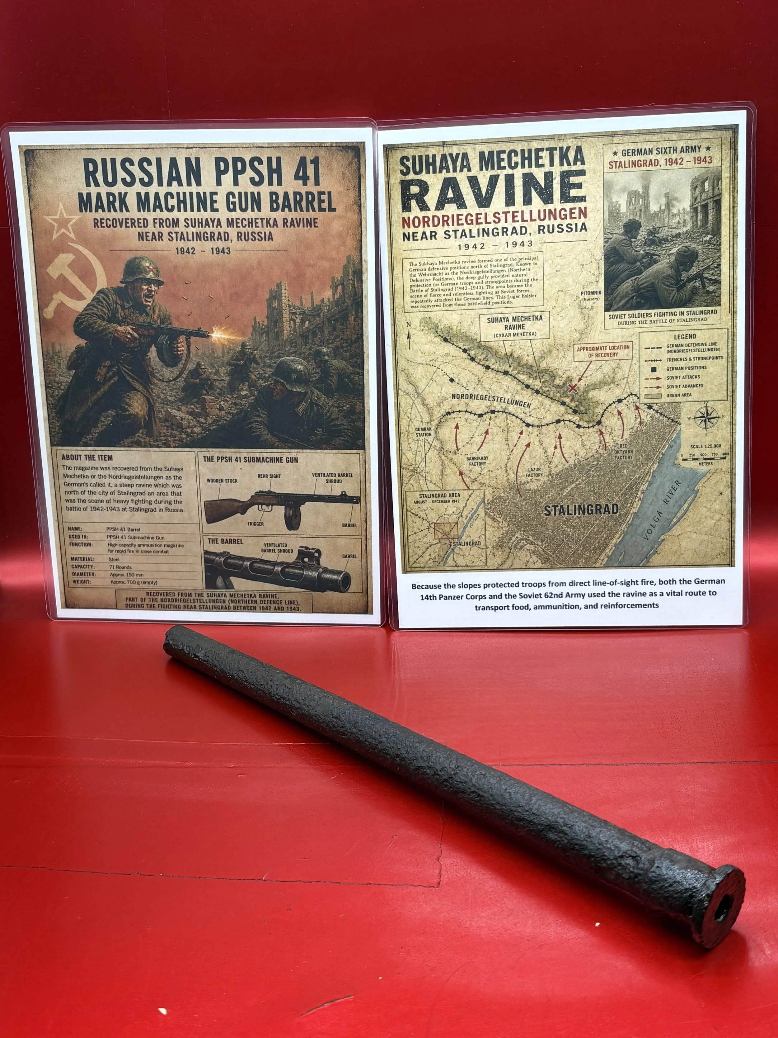 Russian PPSH41 machine gun complete barrel [nice unusua relic] that was recovered from Suhaya Mechetka Ravine in Stalingrad which was heavily fought over during battle in the Russian City of 1942-1943