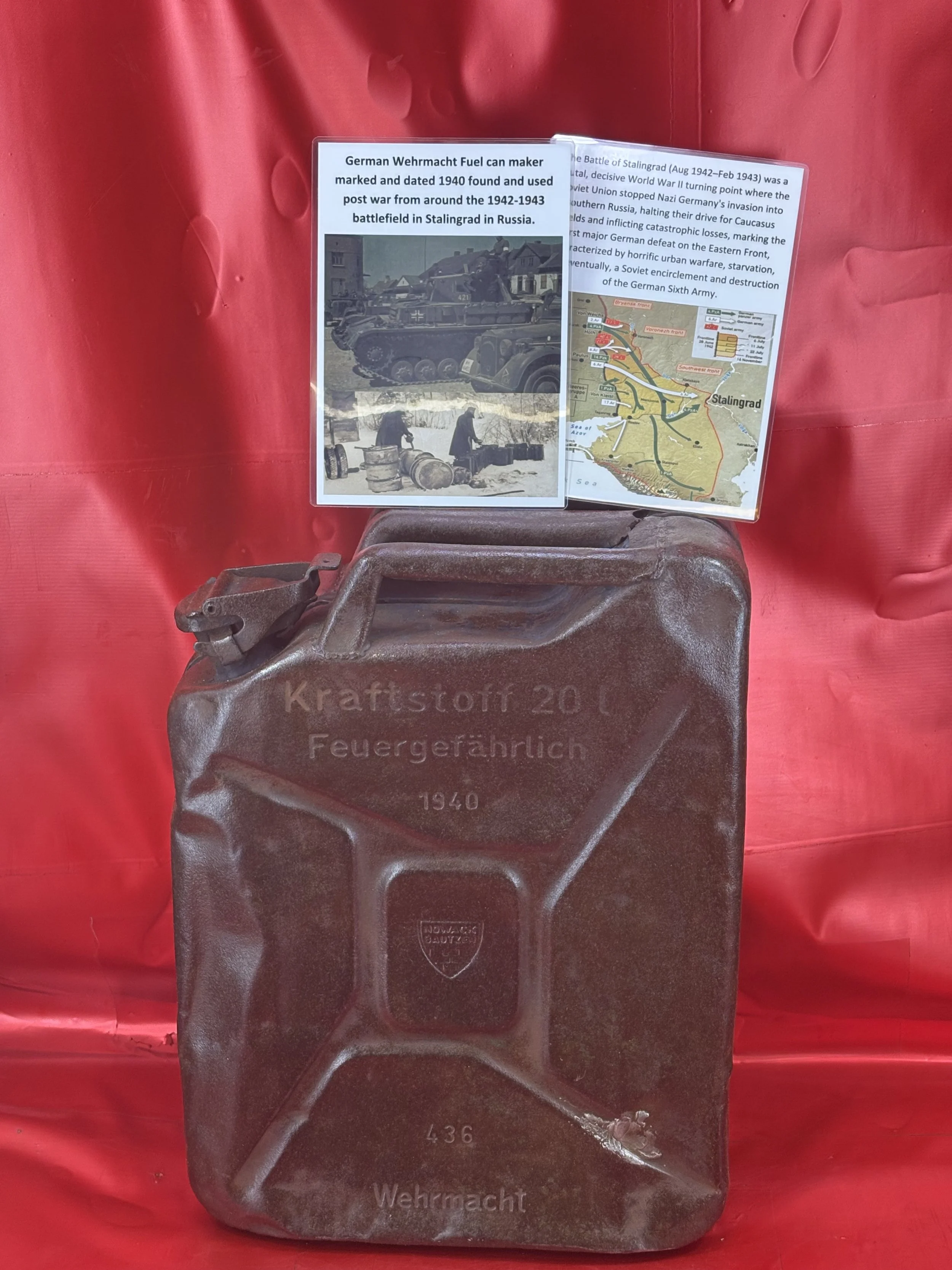 German Wehrmacht Fuel can maker marked and dated 1940 found and used post war from around the 1942-1943 battlefield in Stalingrad in Russia.