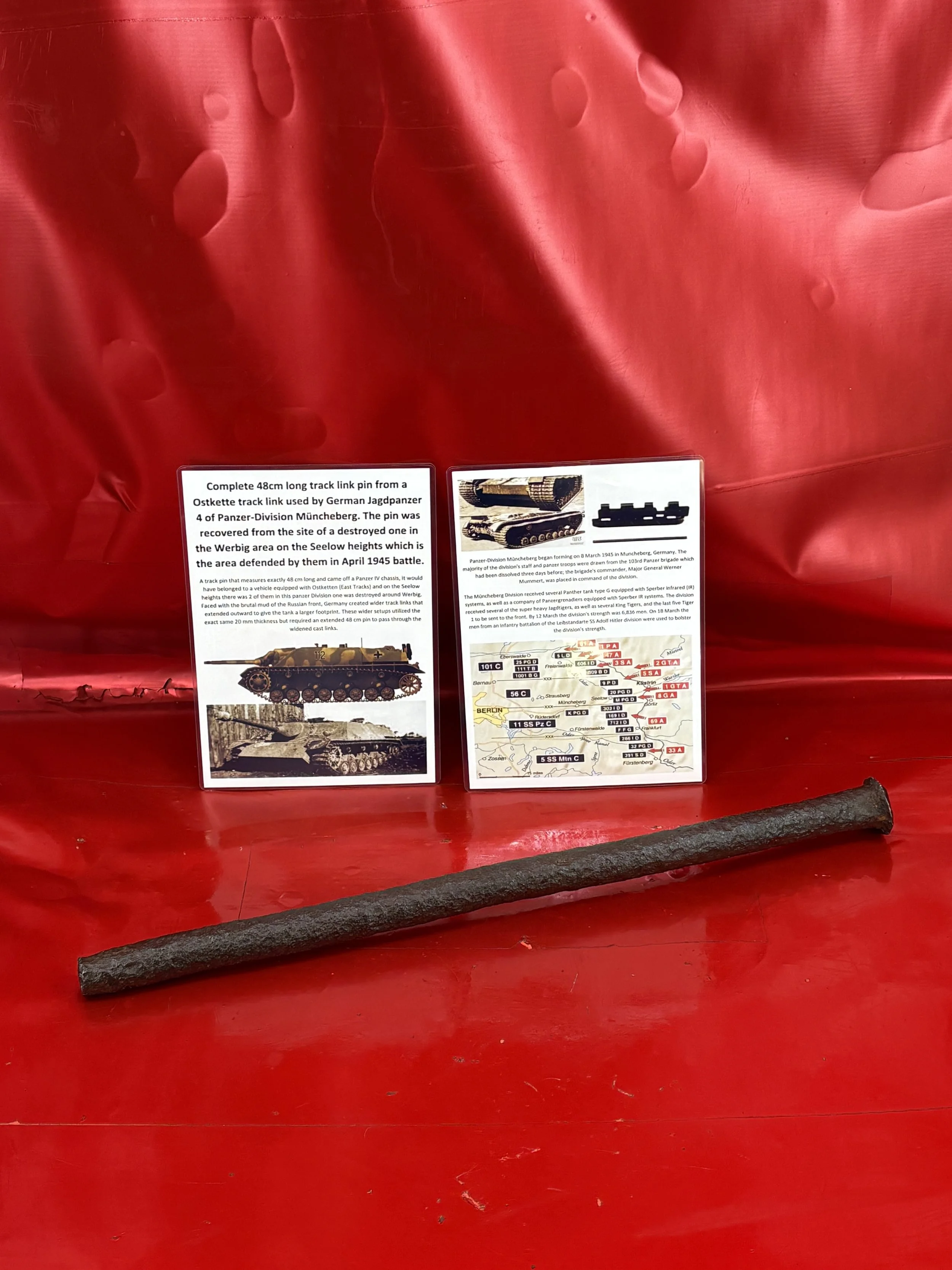 Complete 48cm long track link pin from a Ostkette track link used by German Jagdpanzer 4 of Panzer-Division Müncheberg recovered from the site-destroyed one in Werbig area,Seelow heights,April 1945