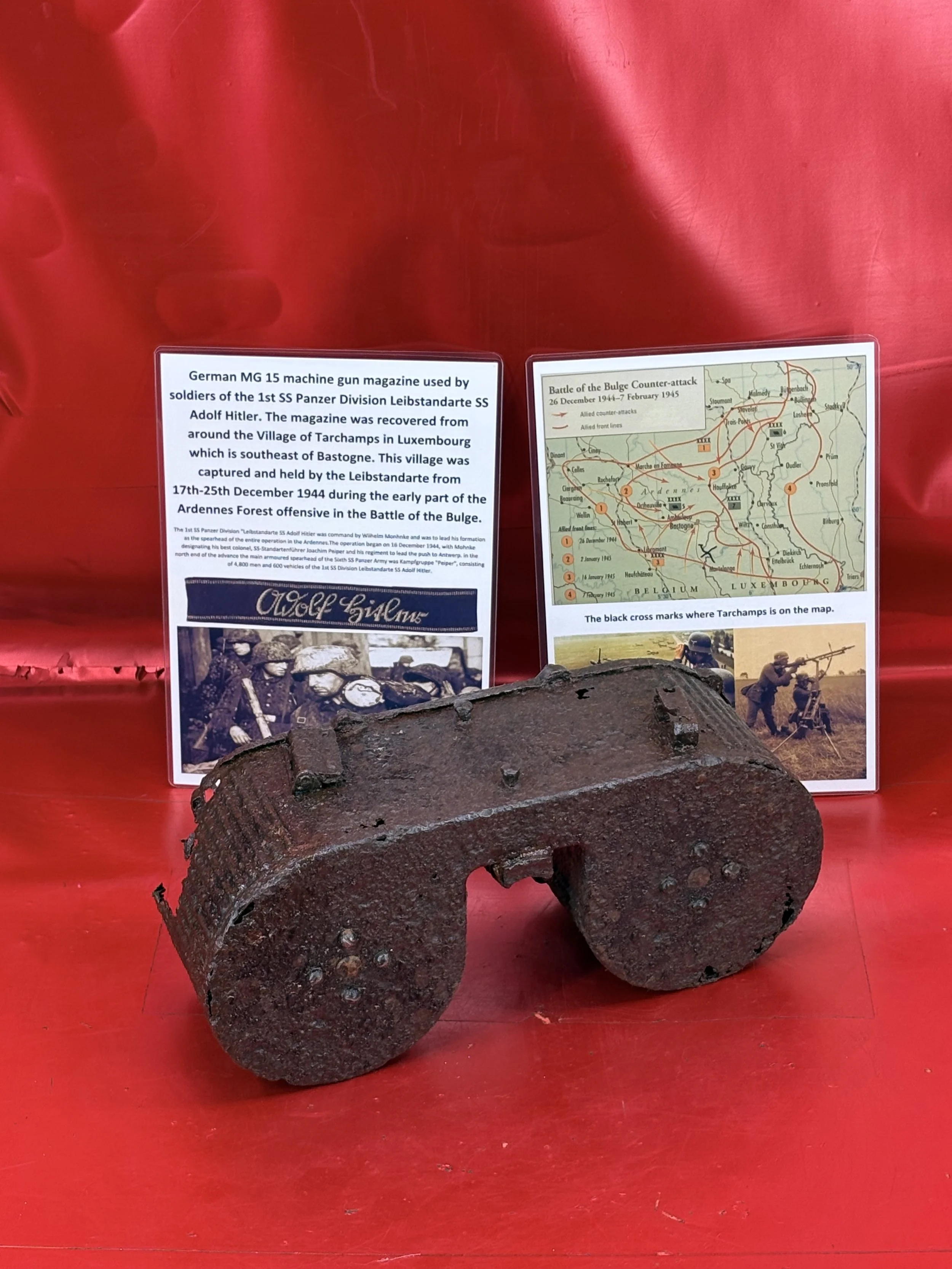 German MG 15 machine gun magazine lovely relic condition,black paint remains used by soldiers of the 1st SS Panzer Division recovered Tarchamps in Luxembourg,Ardennes forest 1944-1945