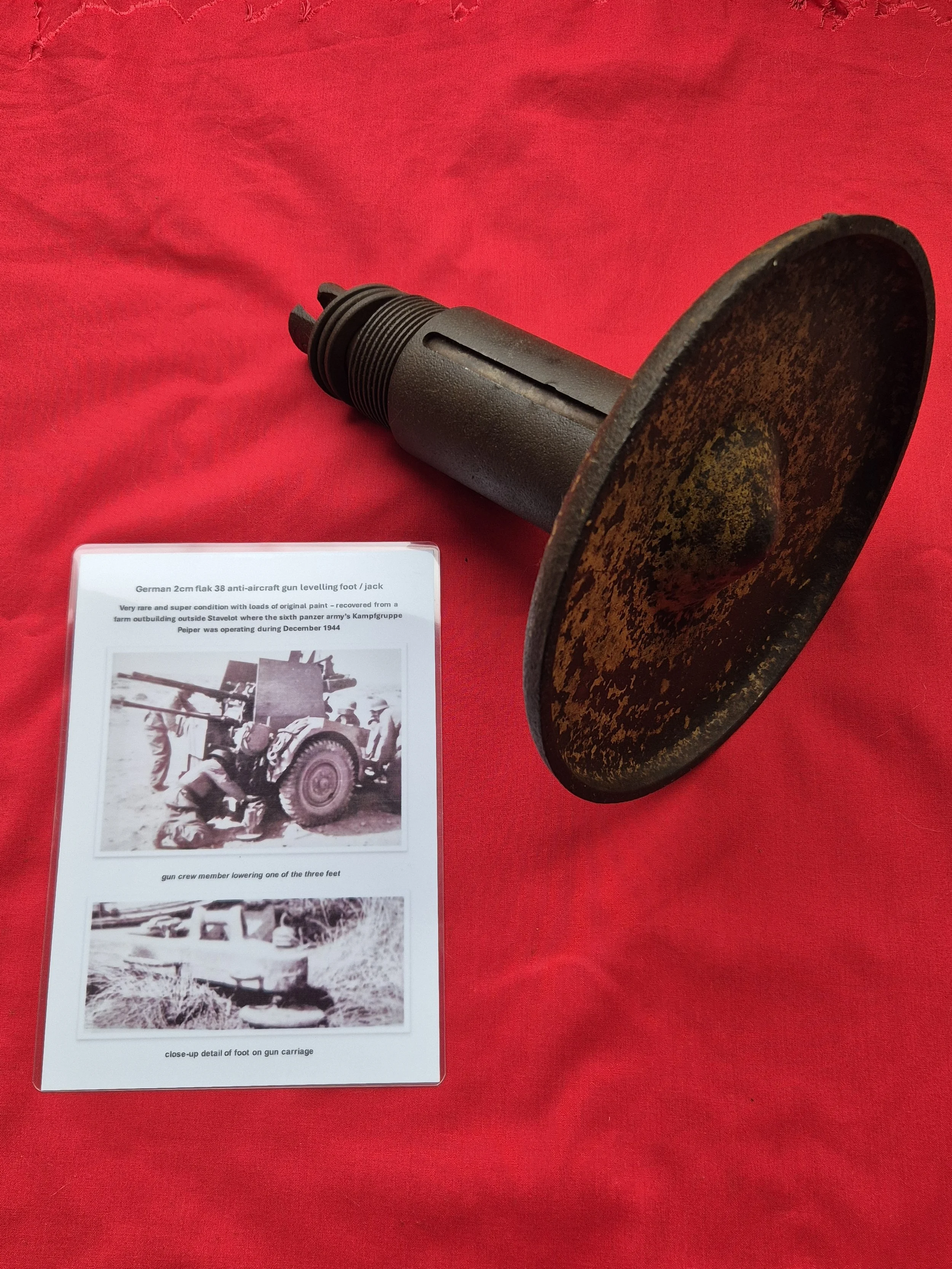 German 2cm flak 38 anti-aircraft gun levelling foot / jack. Found outside Stavelot in area that 6th panzer army Kampfgruppe Peiper was operating during December 1944