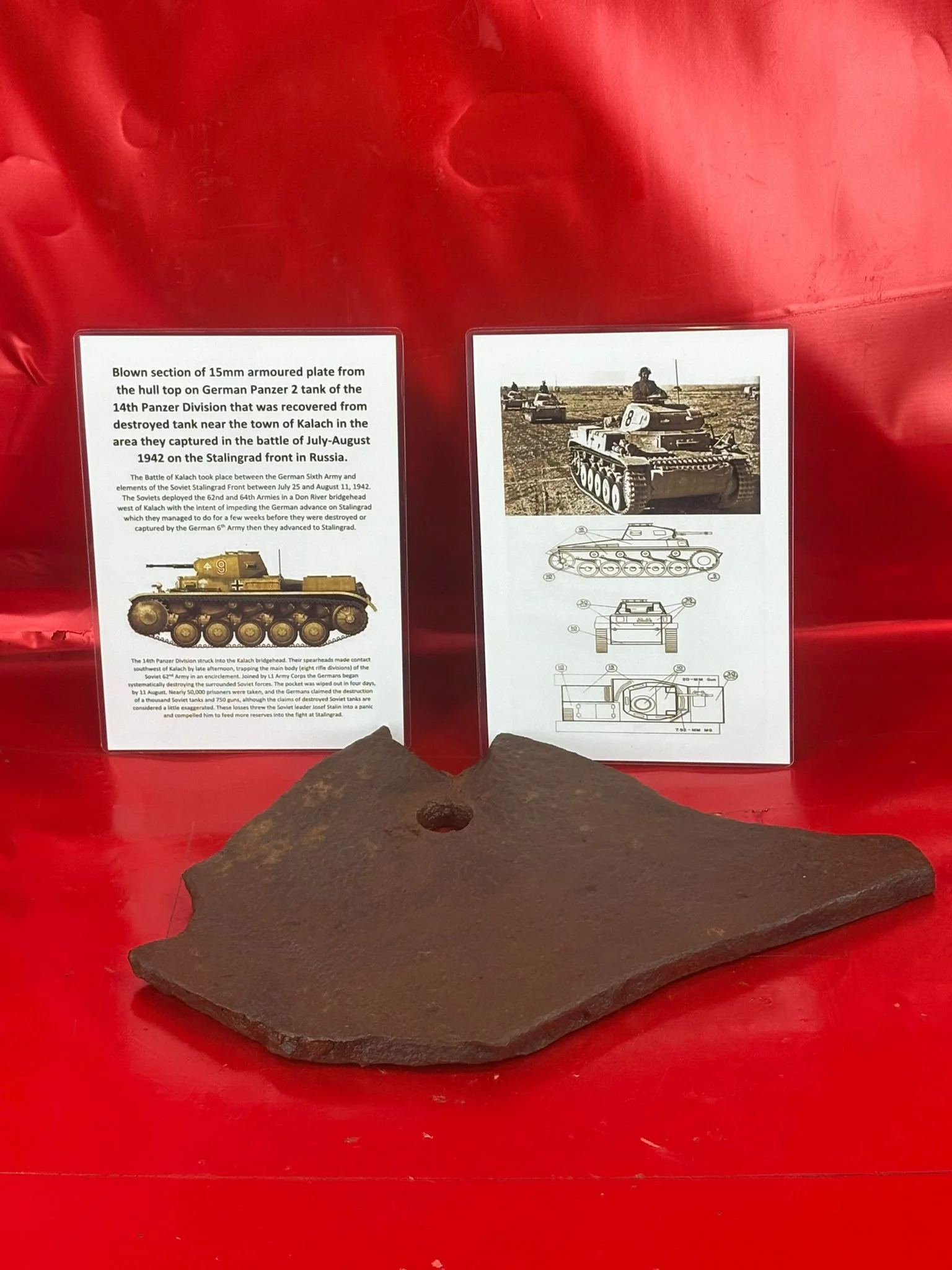 Very large section of 15mm armoured plate from the hull top with lots of paintwork from Panzer 2 tank recovered near the town of Kalach in the battle of July-August 1942 at Stalingrad