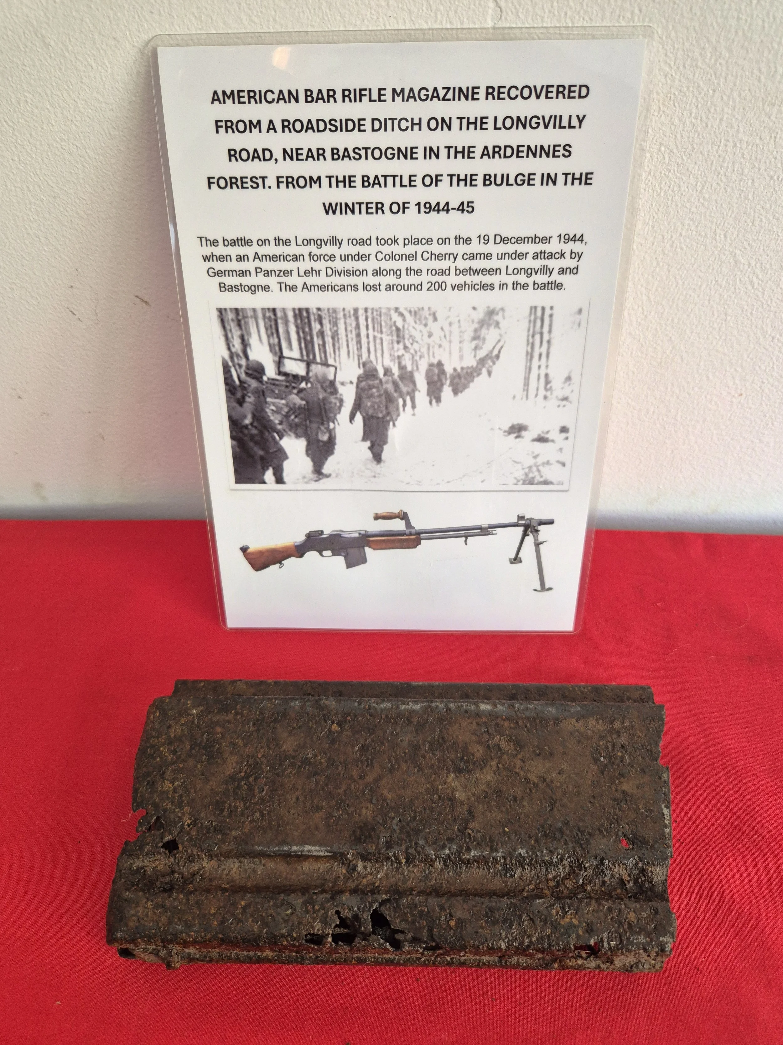 AMERICAN BAR RIFLE MAGAZINE RECOVERED FROM A ROADSIDE , NEAR BASTOGNE IN THE ARDENNES. Battle of the Bulge