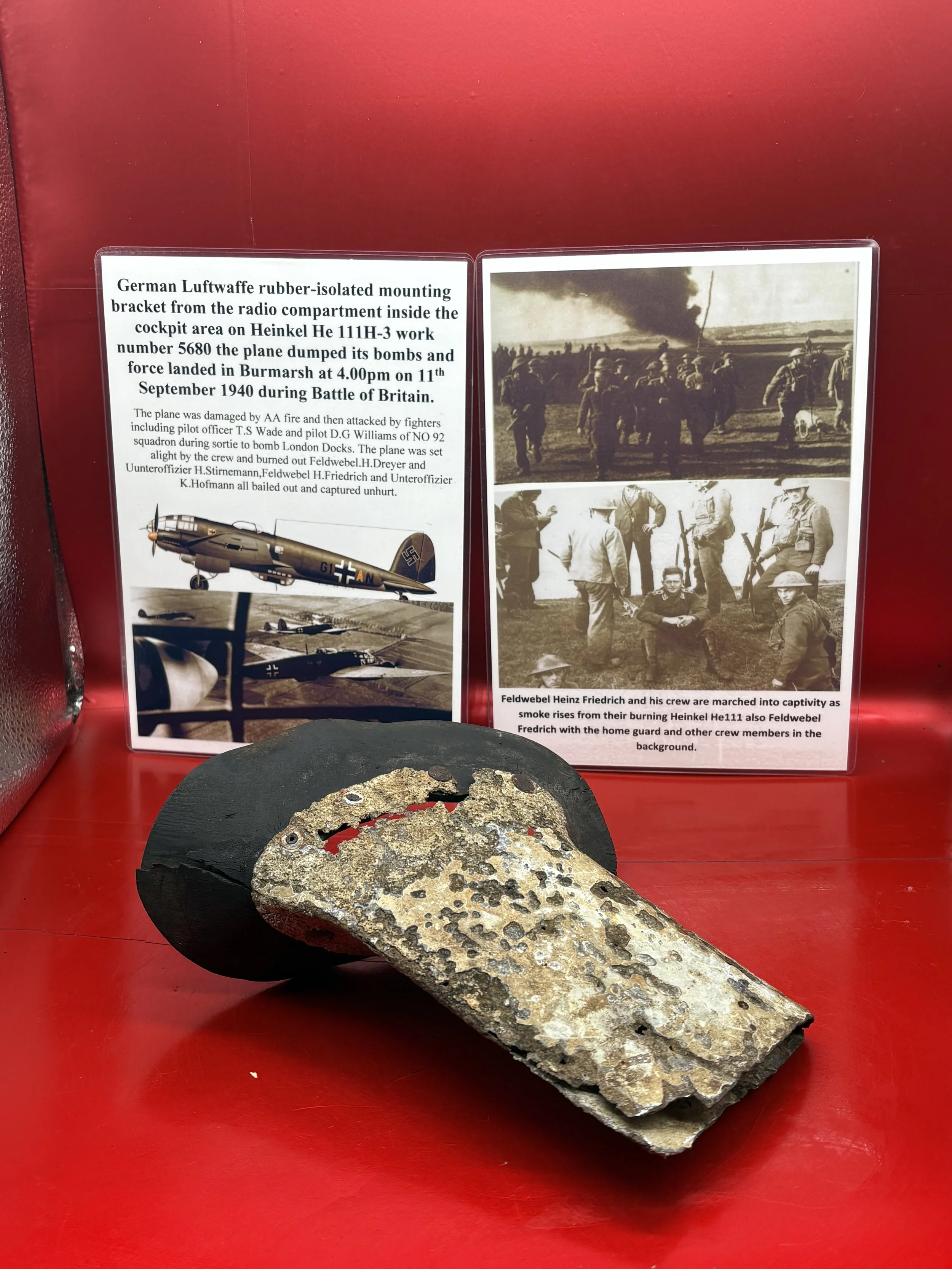 Rubber-isolated mounting bracket from the radio compartment inside German Heinkel He 111H-3 work number 5680, shot down and crashed in Burmarsh on 11th September 1940,battle of Britain