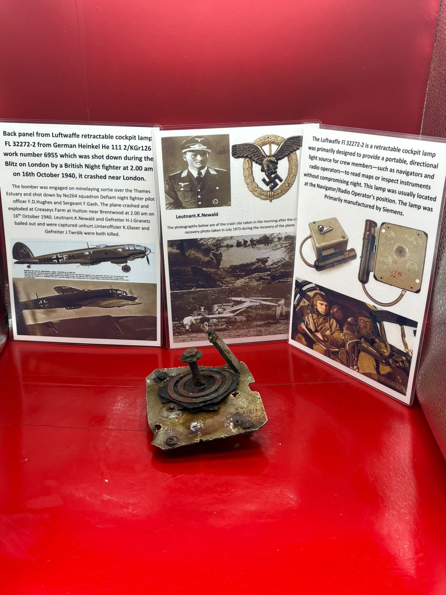 Rare back panel from Luftwaffe retractable cockpit lamp FL 32272-2 from German Heinkel He 111 2/KGr126 work number 6955,shot down during the Blitz on London on 16th October 1940