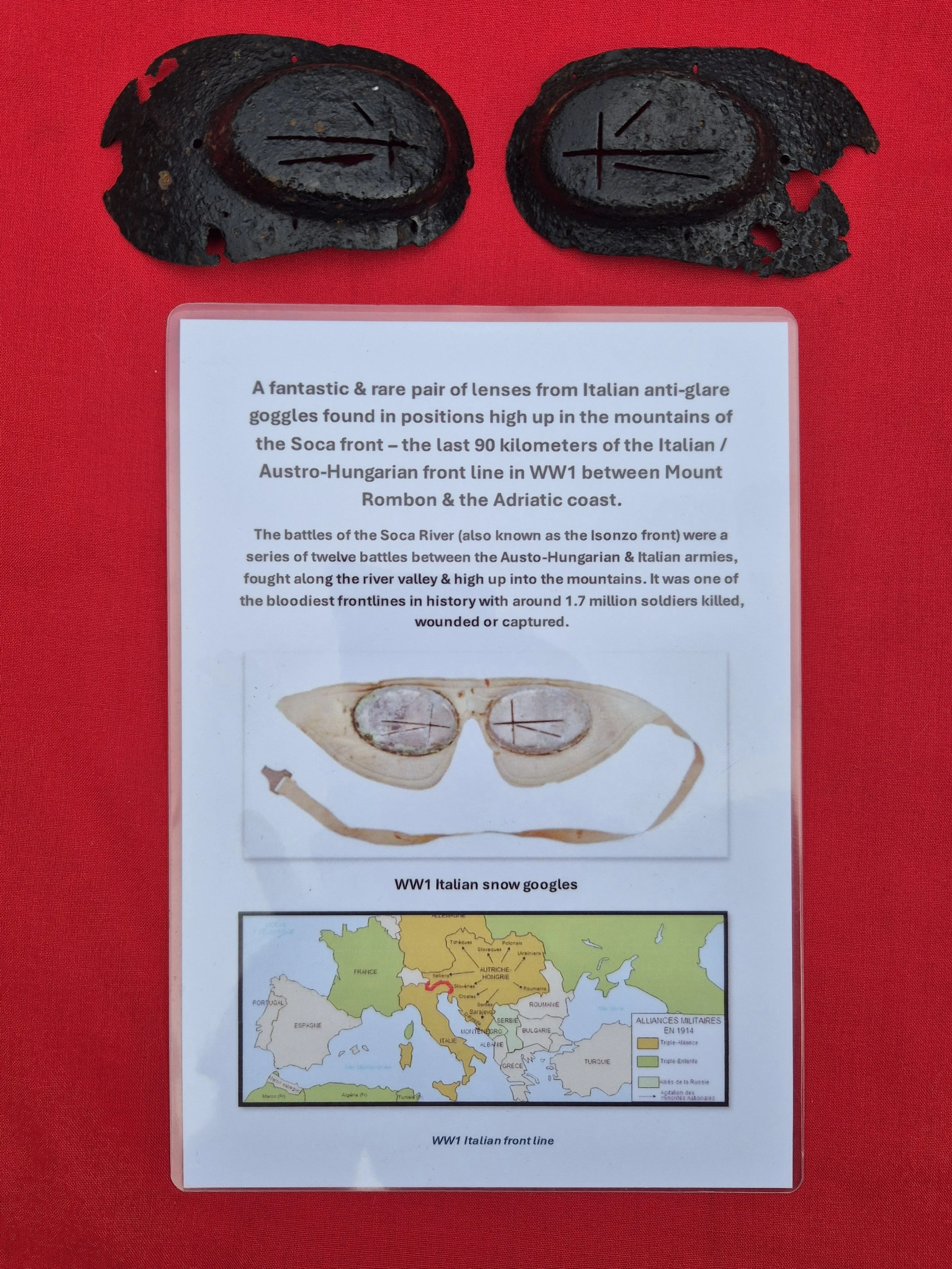 Rare WW1 Italian ice goggles from mountain positions on  the Isonzo / Soca front, Italy - Austro-Hungarian border