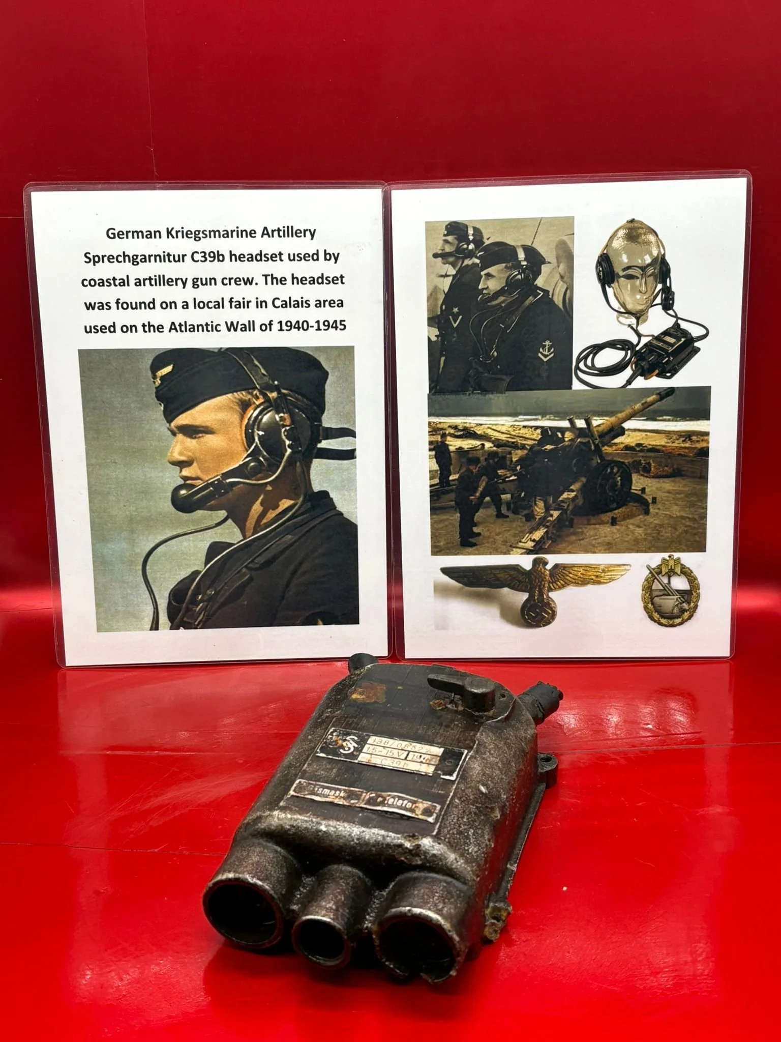 Rare to find German Kriegsmarine Artillery Spechgarnitur C39b headset, nice condition recovered from a local fair in Calais area used on the Atlantic Wall of 1940-1945