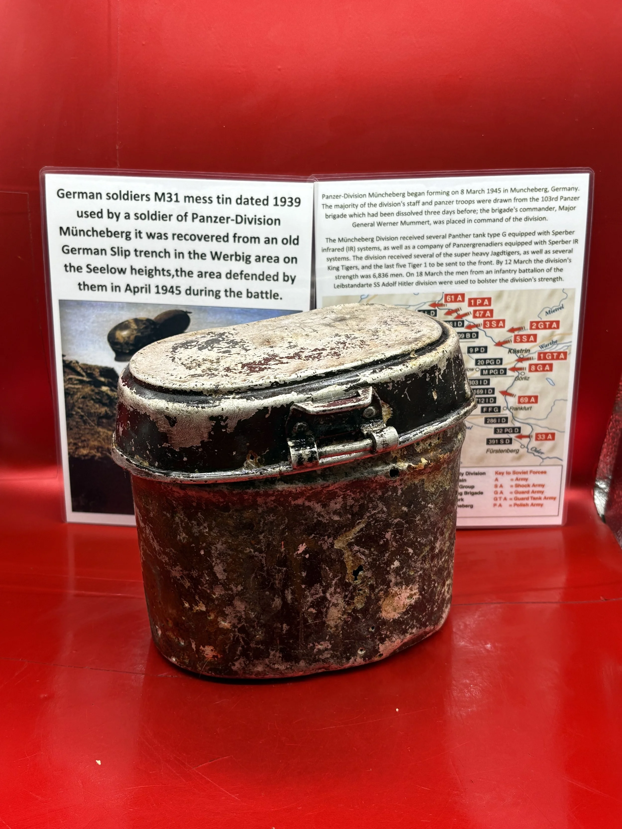 German soldiers M31 mess tin dated 1939 used by a soldier of Panzer-Division Müncheberg, recovered from old German Slip trench in the Werbig area on the Seelow heights, defended by them in April 1945