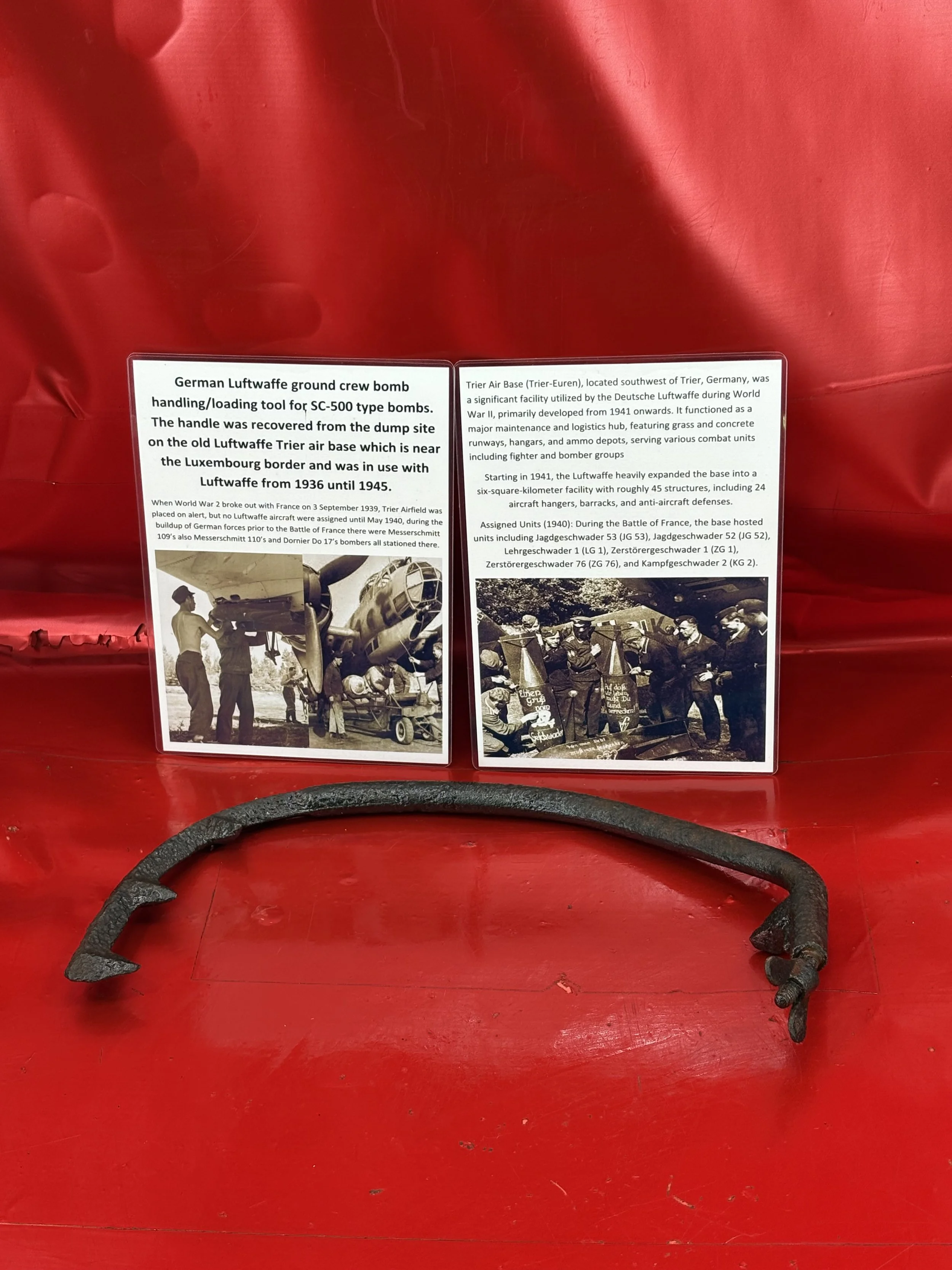 German Luftwaffe ground crew bomb handling/loading tool for SC-500 type bombs which was recovered from the dump site on the old Luftwaffe Trier air base near the Luxembourg border from 1936-1945