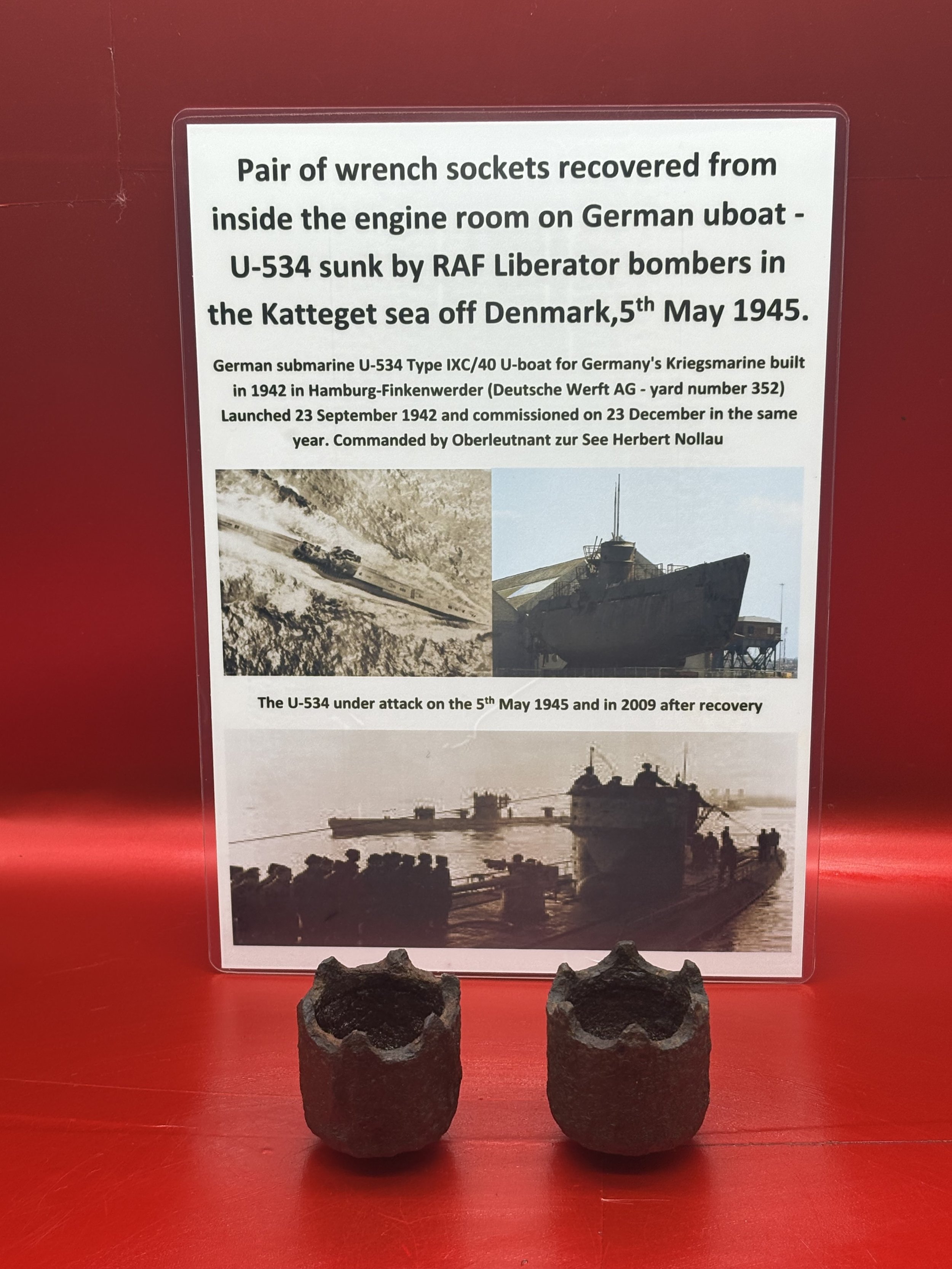 Pair of wrench sockets from the engine room inside U534 which was sunk by RAF Liberator bombers in the Katteget sea off Denmark on the 5th May 1945