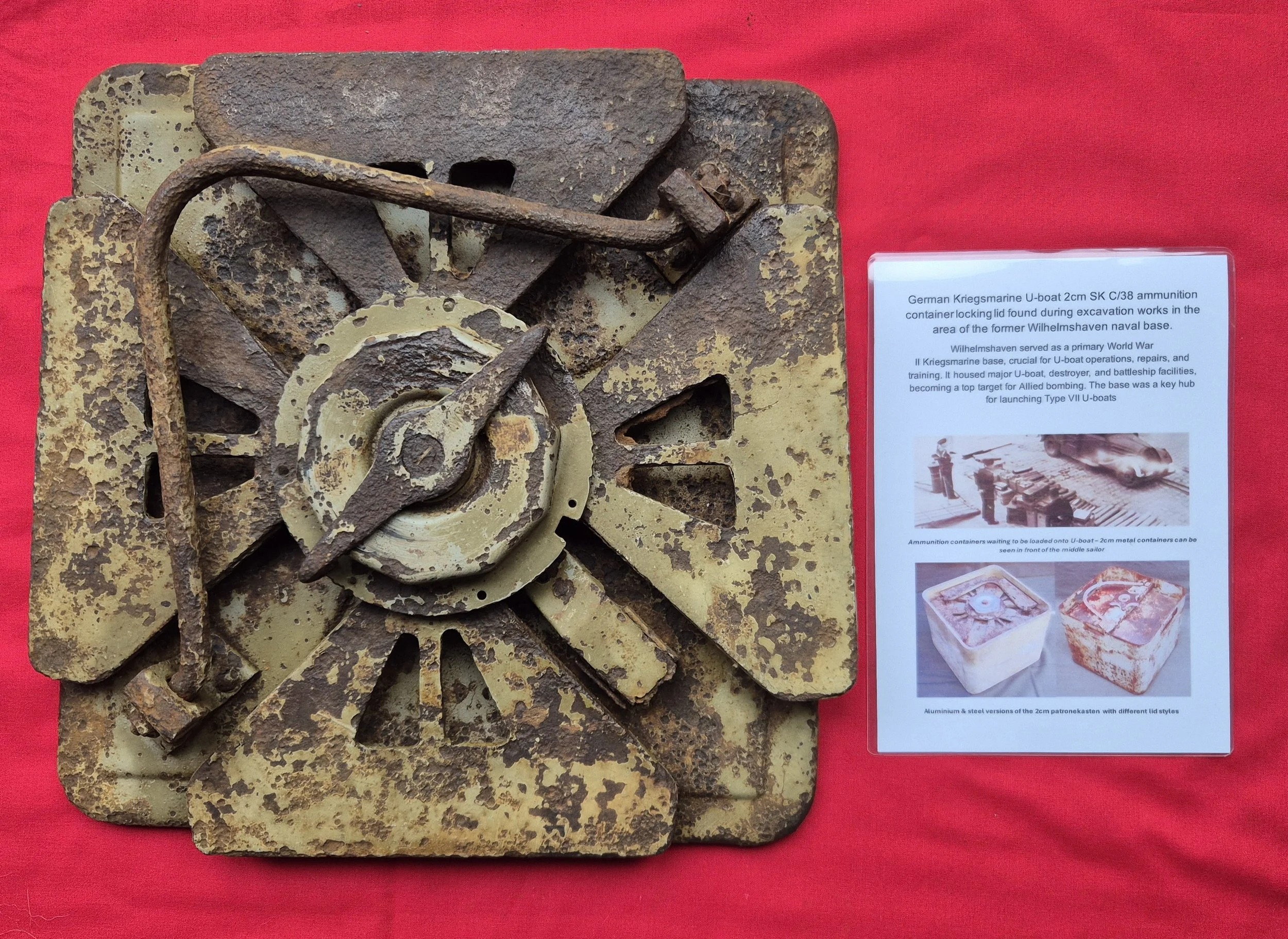 German Kriegsmarine U-boat 2cm C/38 flak gun ammunition container lid found during excavation works near the Wilhelmshaven naval base