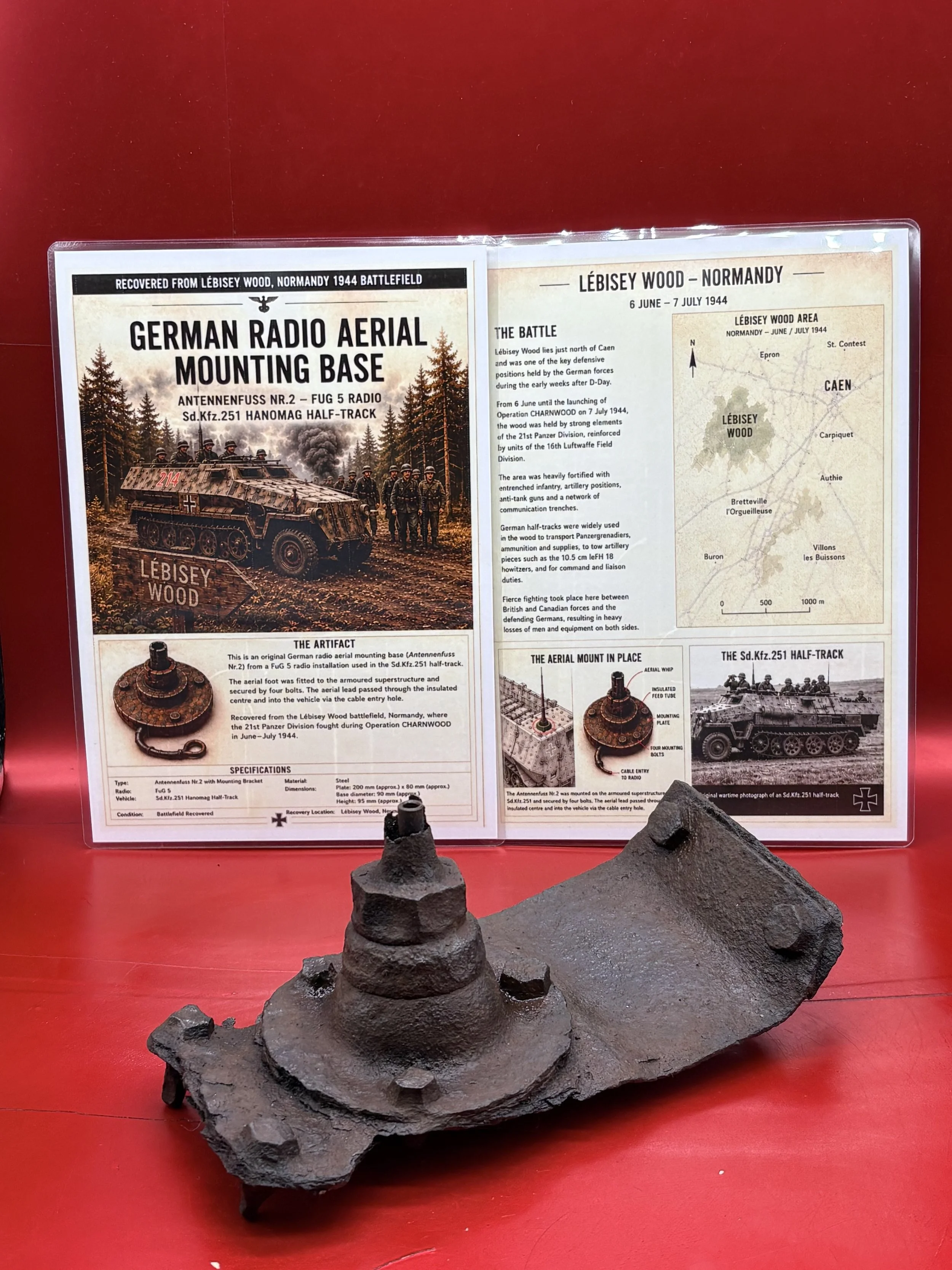 Rare aerial mounting base for fug 5 radio on German sdkfz 251 half track in 21st Panzer Division which was recovered from the Battlefield of 7th June-July 1944 in Lebisey Wood near Caen in Normandy