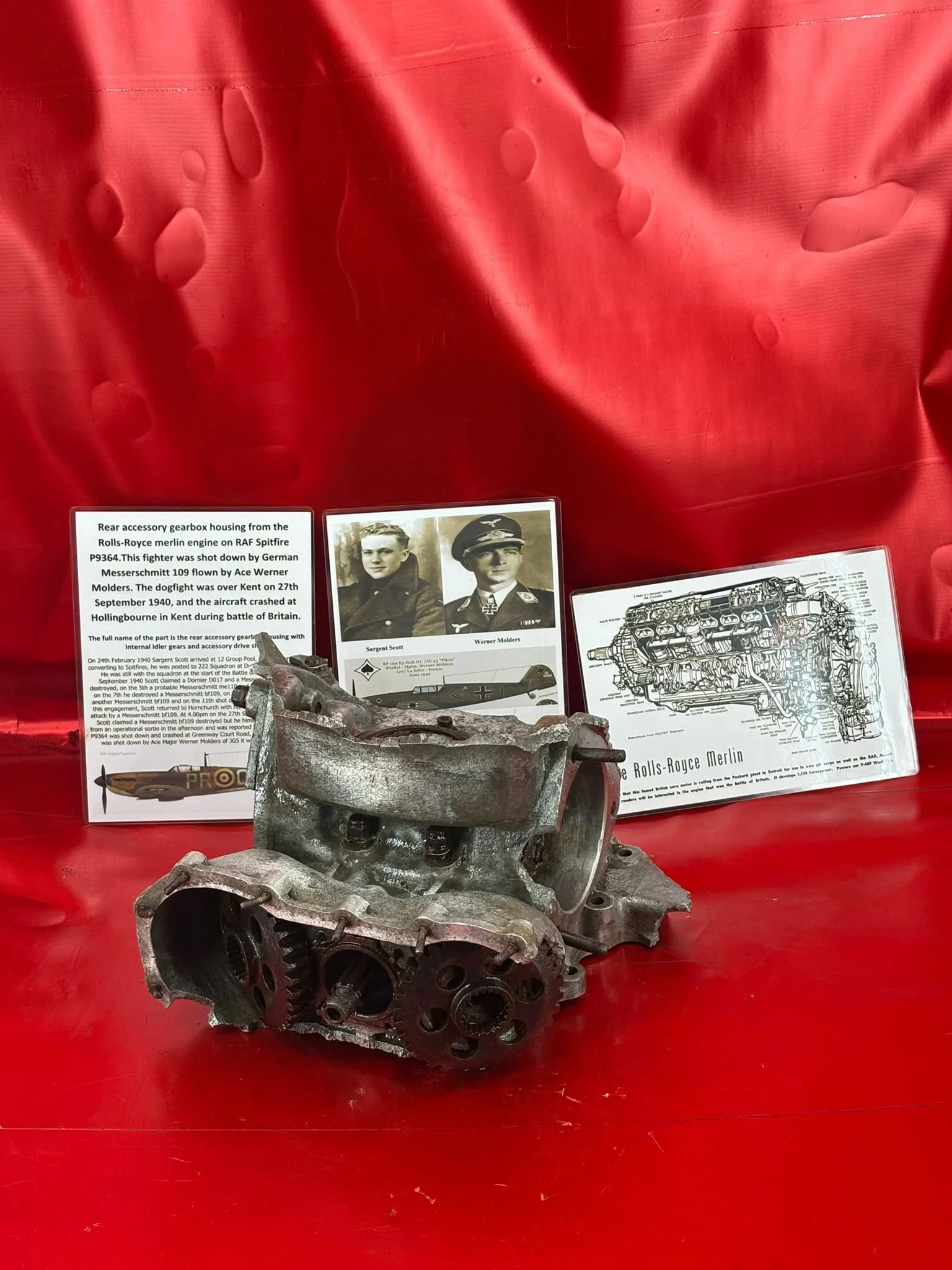 Very rare lovely rear accessory gearbox housing from Rolls-Royce merlin engine on RAF Spitfire P9364 shot down by Ace Werner Molders, 27th September 1940 crashed in Hollingbourne in Battle of Britain