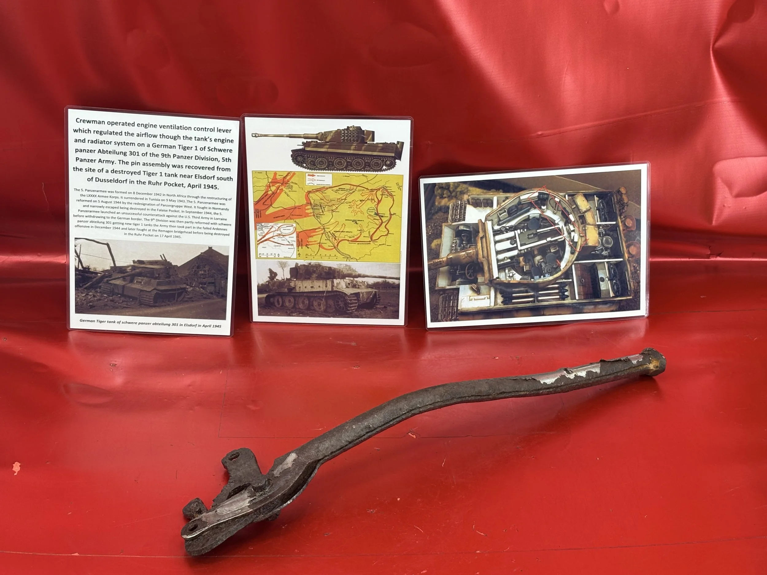 Very rare crewman operated engine ventilation control lever from inside the turret of a German tiger 1 tank recovered near Elsdorf south of Dusseldorf in the Ruhr Pocket April 1945