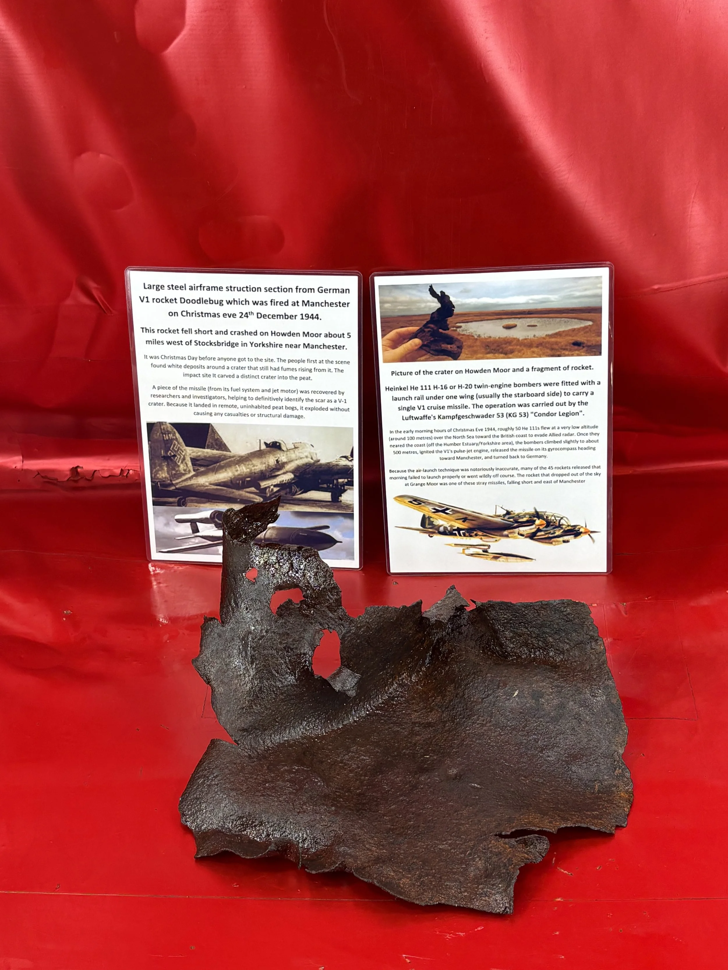 Large airframe structure section from German V1 rocket Doodlebug, fired at Manchester airborn launched from German He111 bomber on Christmas eve 24th December 1944,crashed Howden Moor in Yorkshire