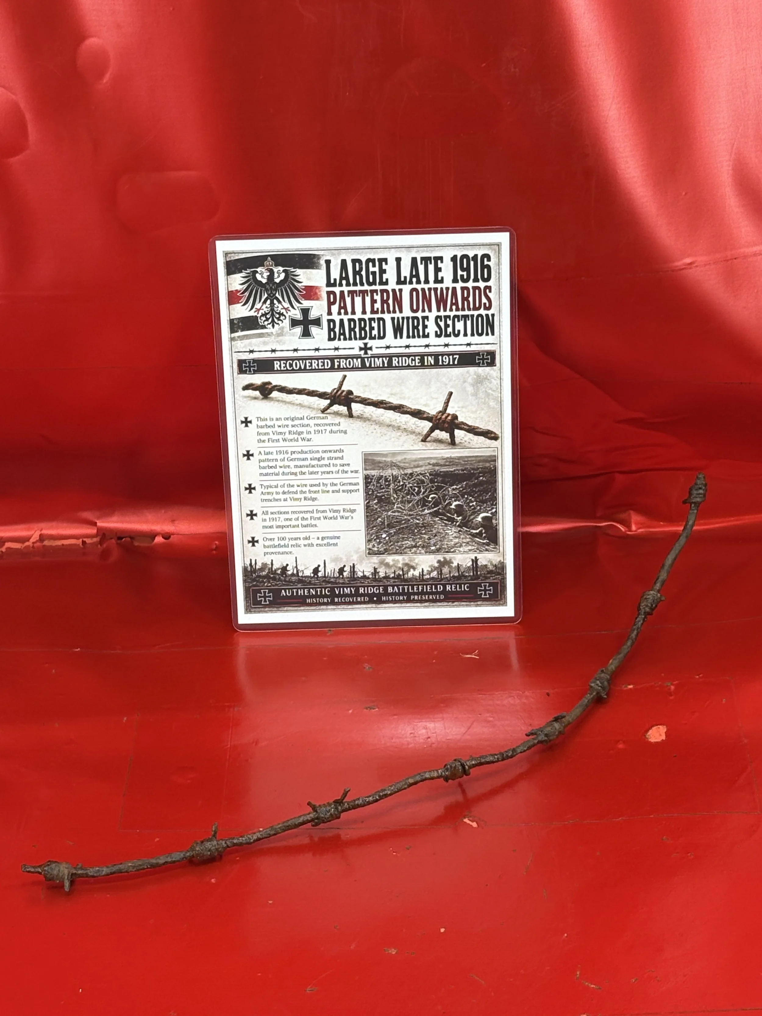 Rare very large section of late 1916 onwards pattern barbed section recovered from the old defence line on the slopes of the famous Vimy Ridge the 1917 battlefield in France