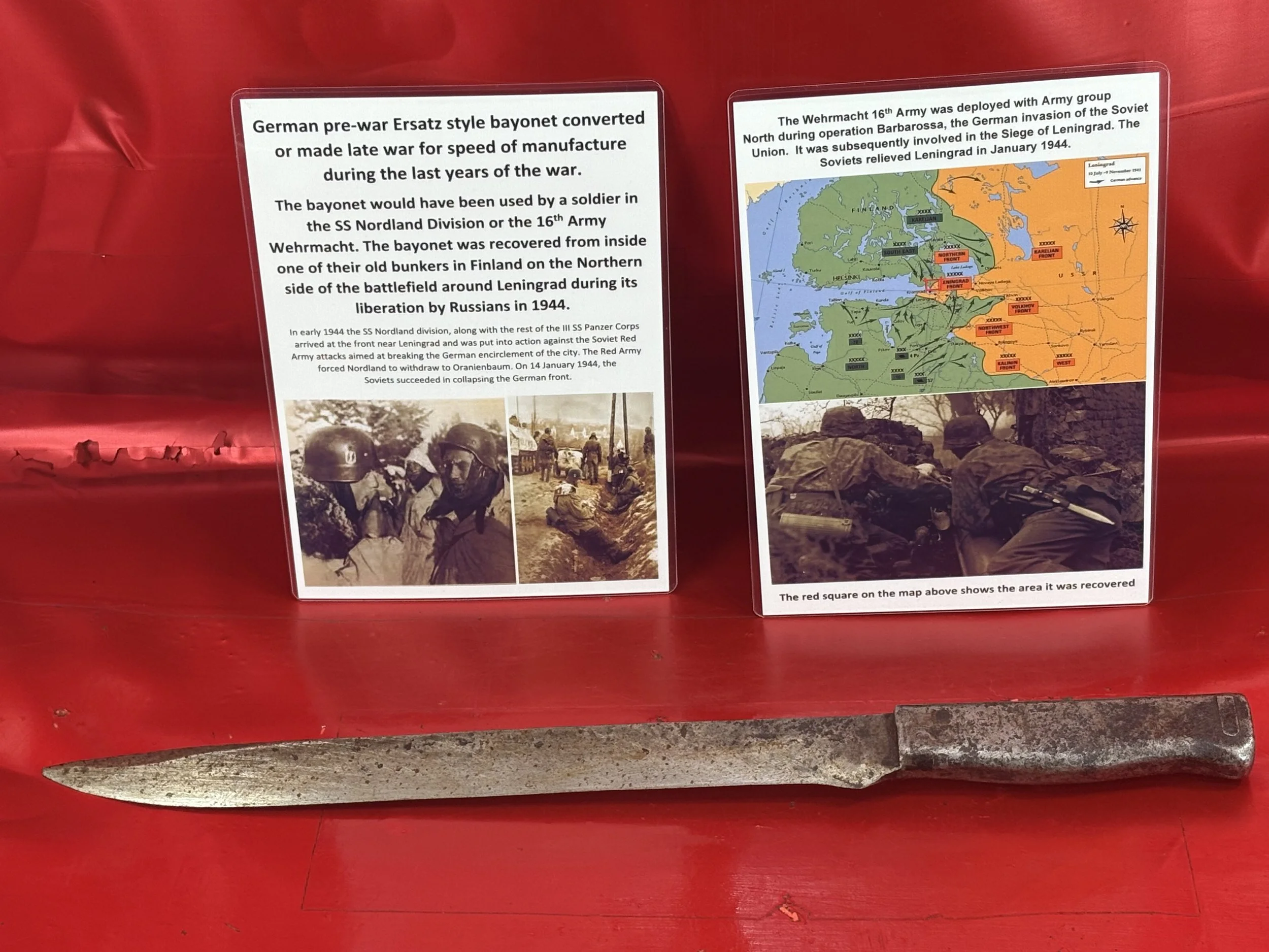 Lovely condition German pre-war Ersatz style bayonet made late war used by a German SS Nordland or 16th Army soldier, recovered from an old German bunker in Finland 1944.