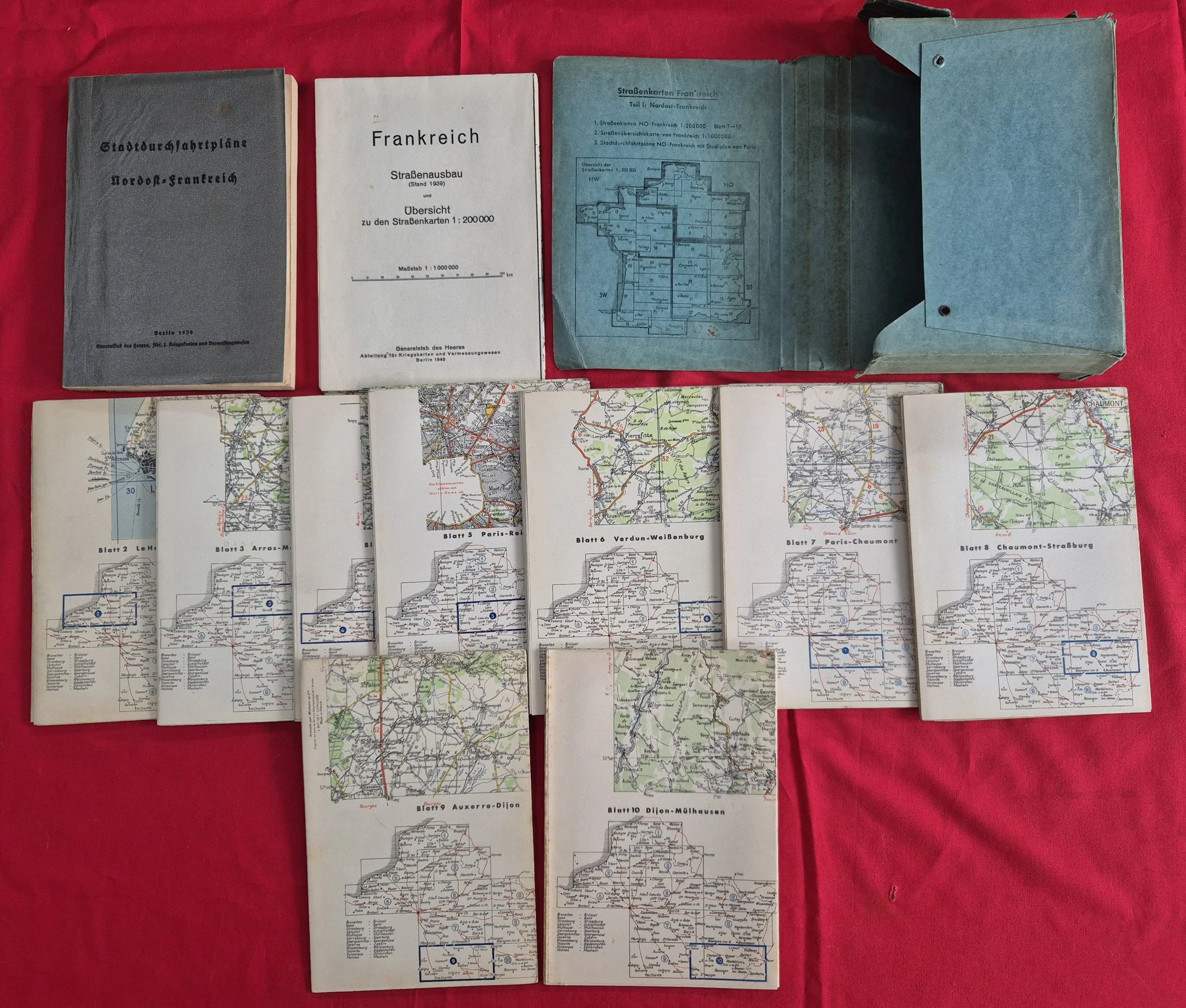 Very rare set of  German invasion maps of France and town street plans book in folder 1940 issue