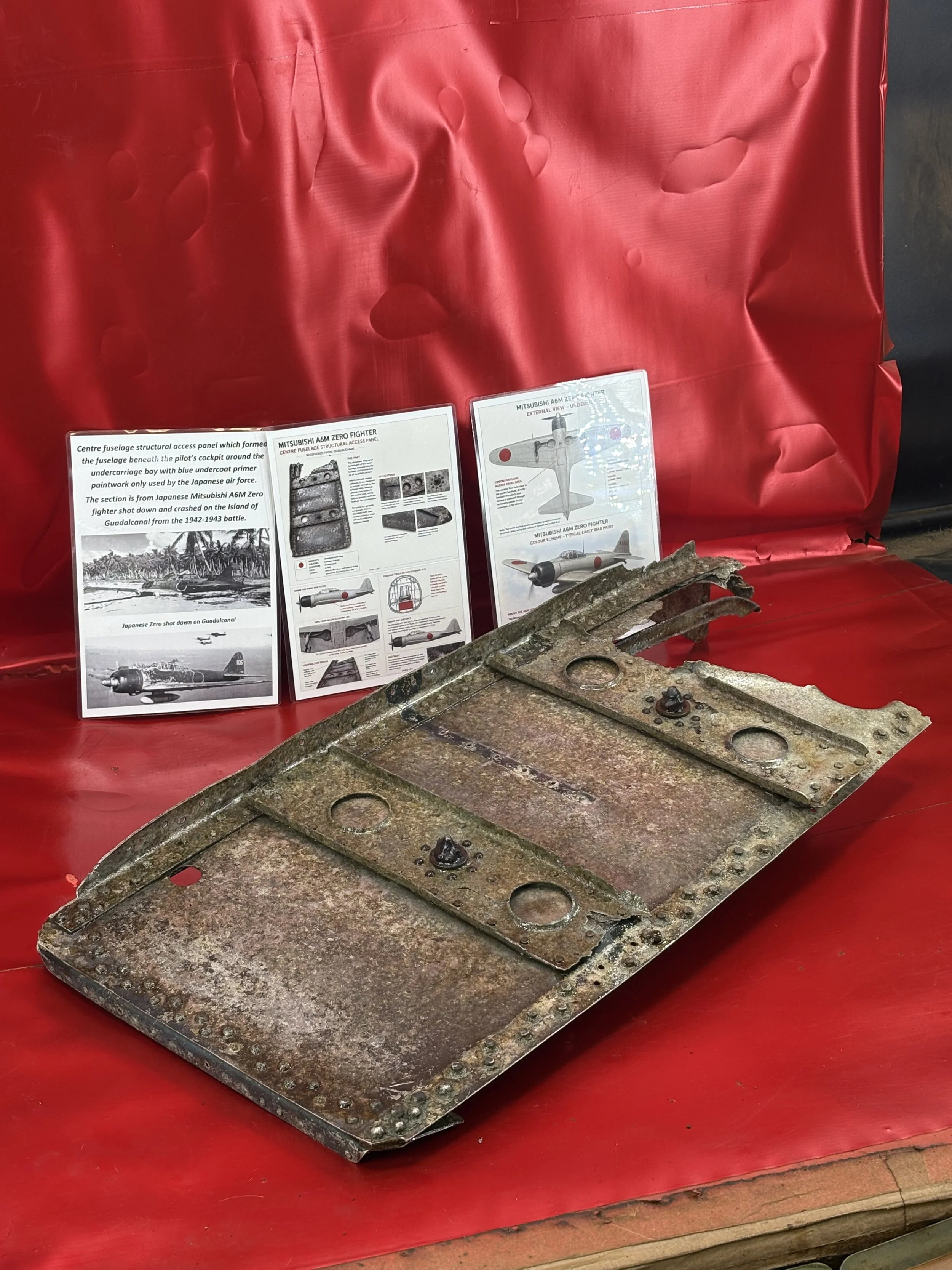 Very rare massive centre fuselage section from beneath pilots cockpit from Japanese Zero with blue undercoat primer only used by Japanese airforce recovered,Guadlcanal from the 1942-1943 battlefield