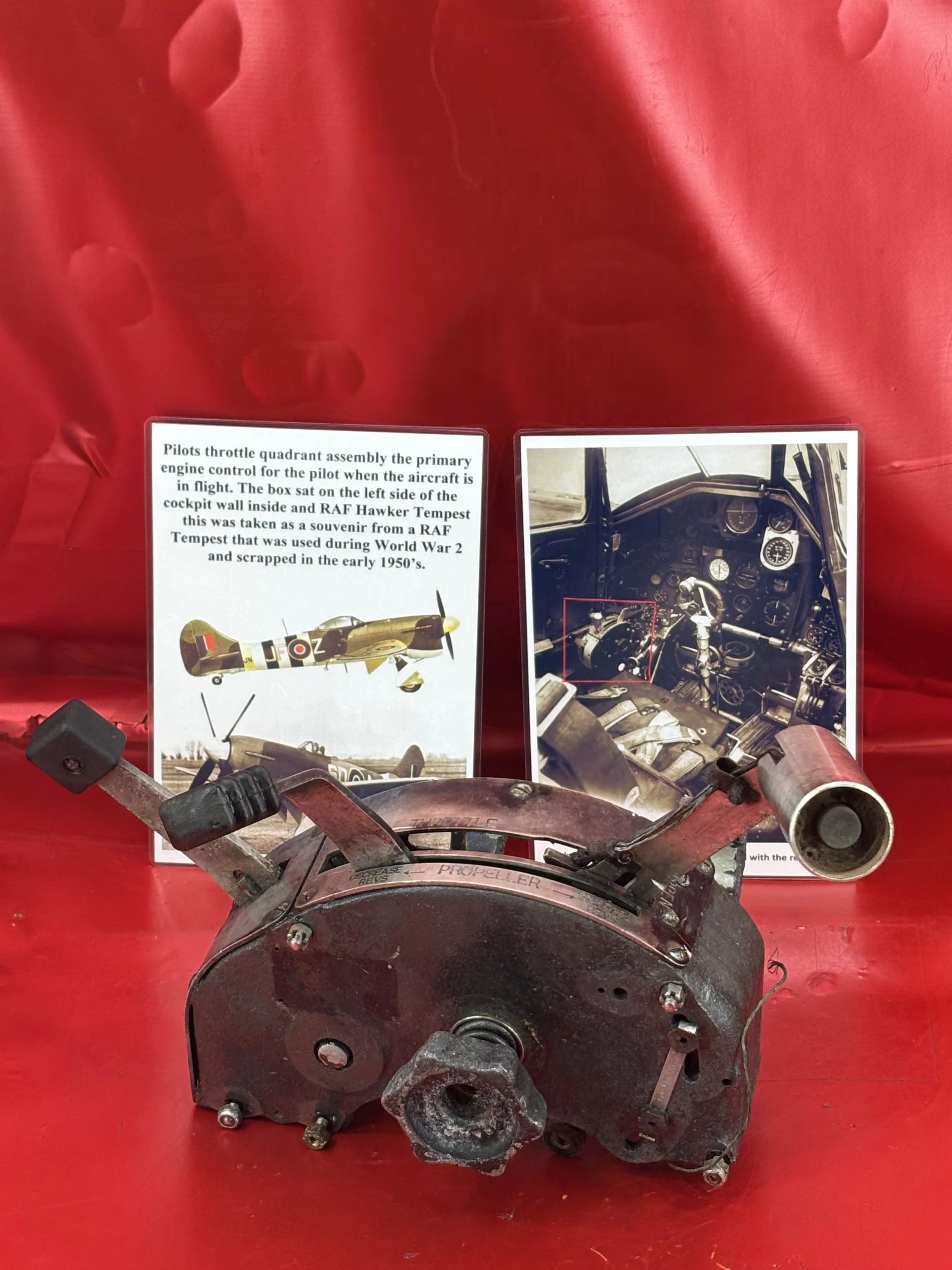 Very rare pilots throttle quadrant assembly the primary engine control for the pilot when the aircraft is in flight from RAF Hawker Tempest this was taken as a souvenir from a World War 2 aircraft