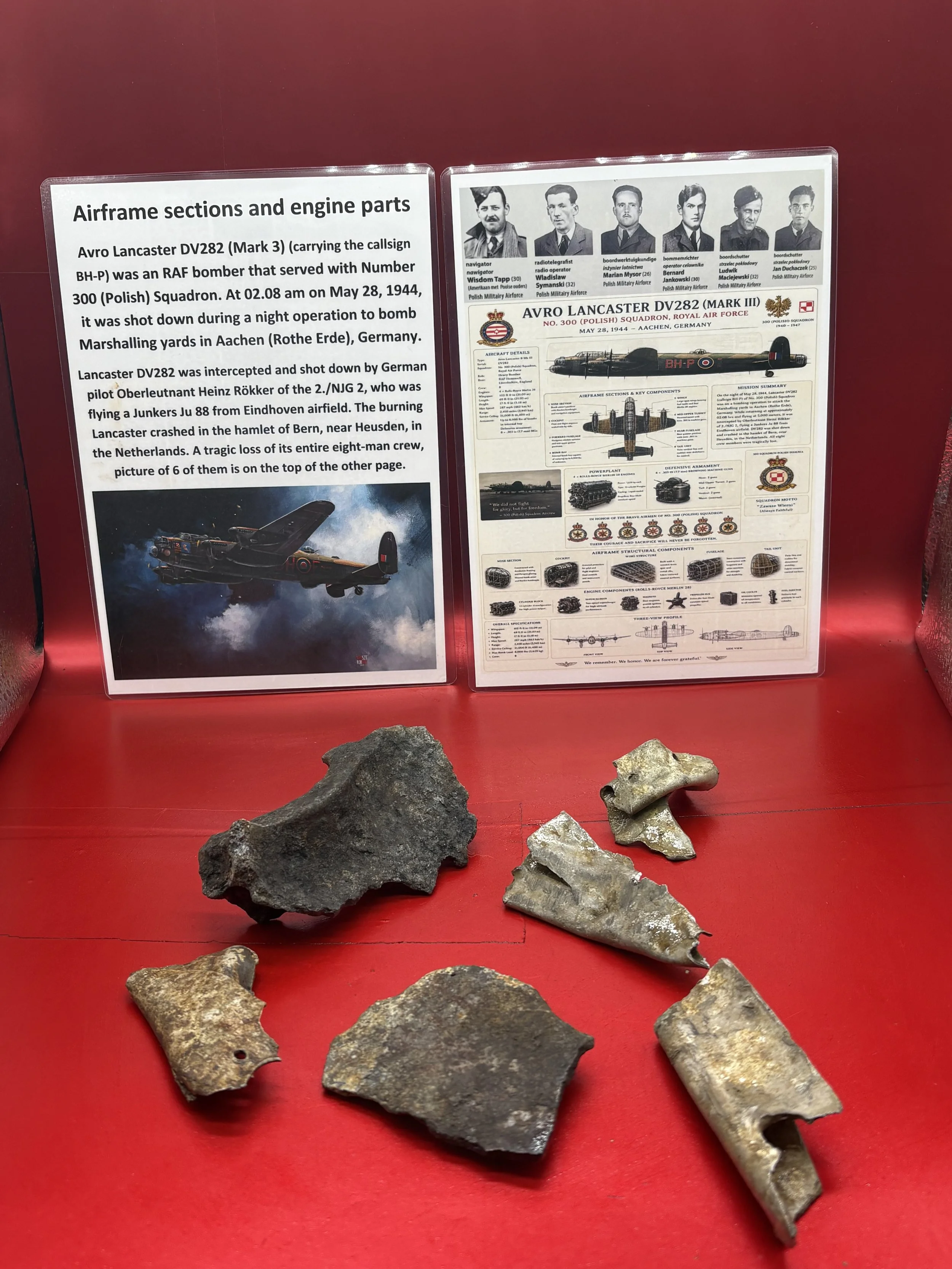 Airframe and engine parts,nice clean parts from Avro RAF Lancaster DV282 bomber in Number 300 (Polish) Squadron shot down on May 28, 1944 attacking Marshalling yards in Aachen