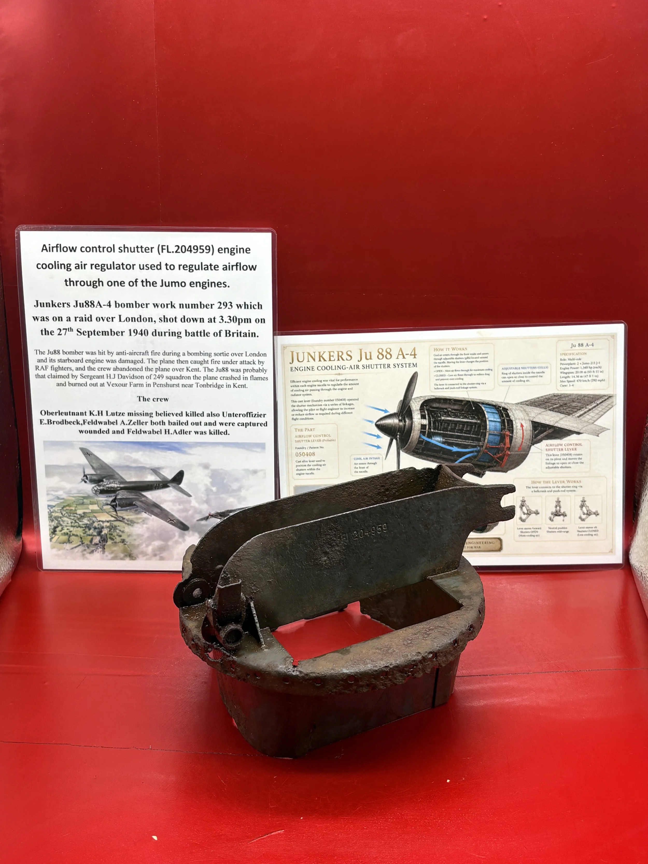 Airflow control shutter (FL.204959) engine cooling air regulator,lovely condition from Junkers Ju88A-4 bomber work number 293,on a raid over London shot down  27th September 1940,battle of Britain