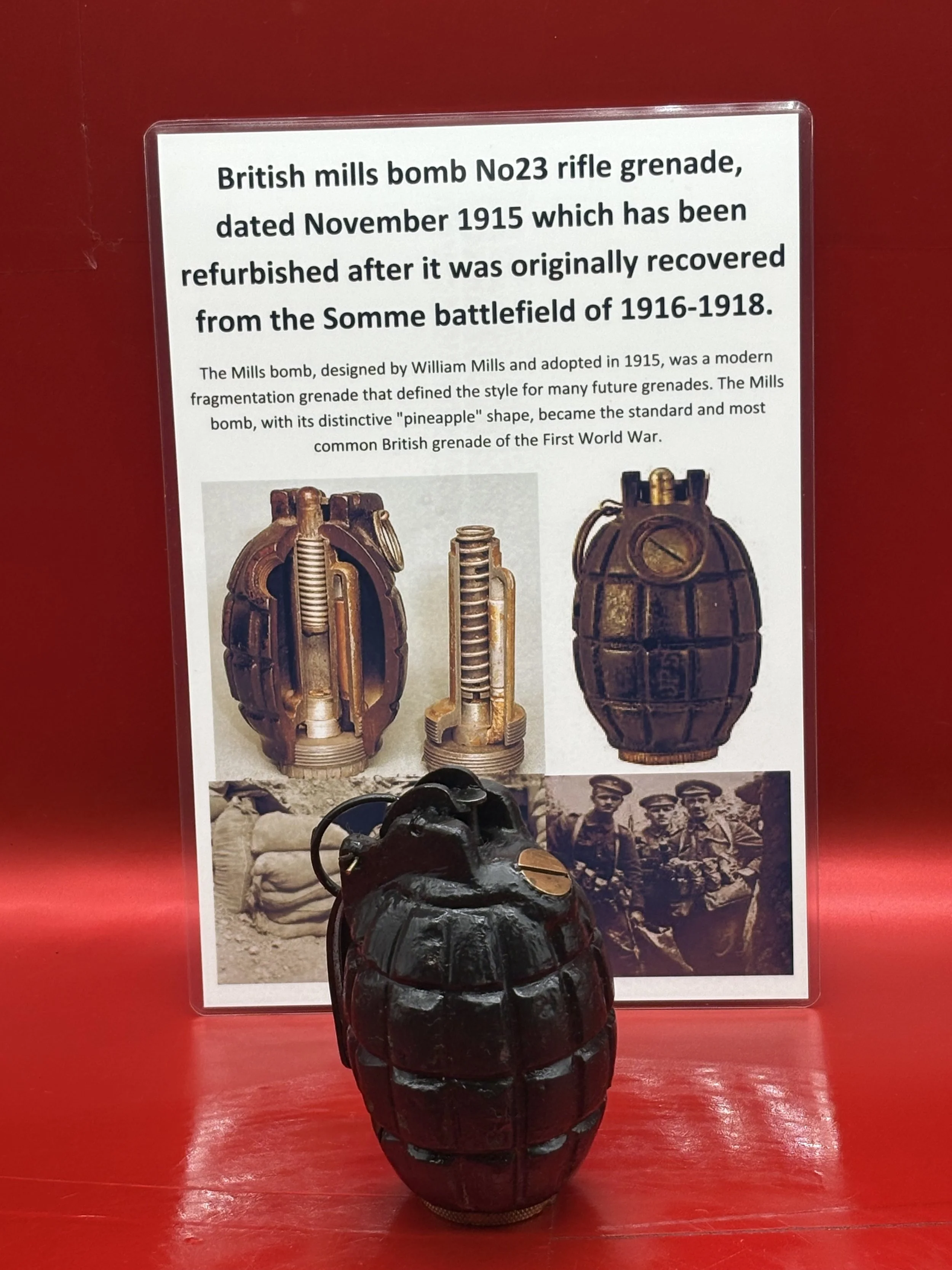 Fantastic condition refurbished British mills bomb No23 rifle grenade dated 1915 recovered many years ago from the famous Somme battlefield of 1916-1918