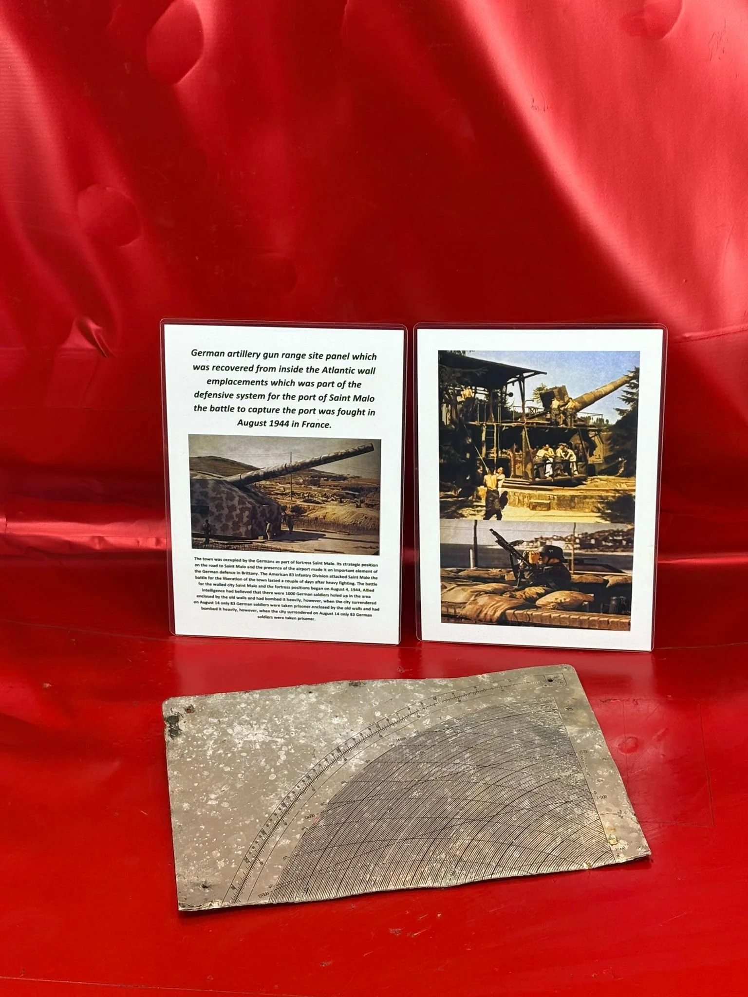 German artillery gun range site panel section recovered from Kriegsmarine costal artillery position on the Atlantic wall defence system near the port of Saint Malo in France