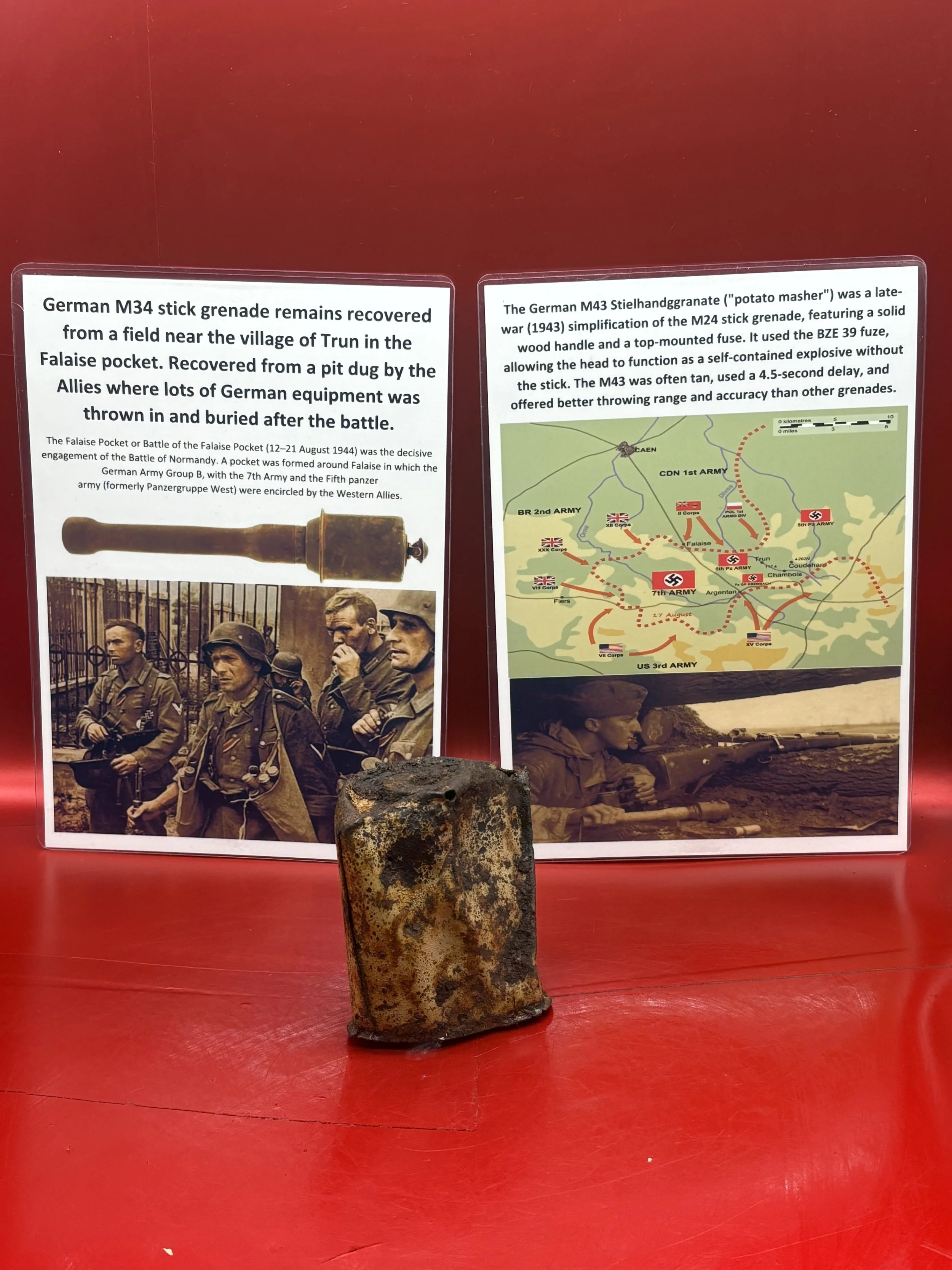 German M43 stick grenade remains with rare original sand colour paintwork nice relic condition ,that was recovered in the Falaise Pocket the battlefield of Normandy 1944