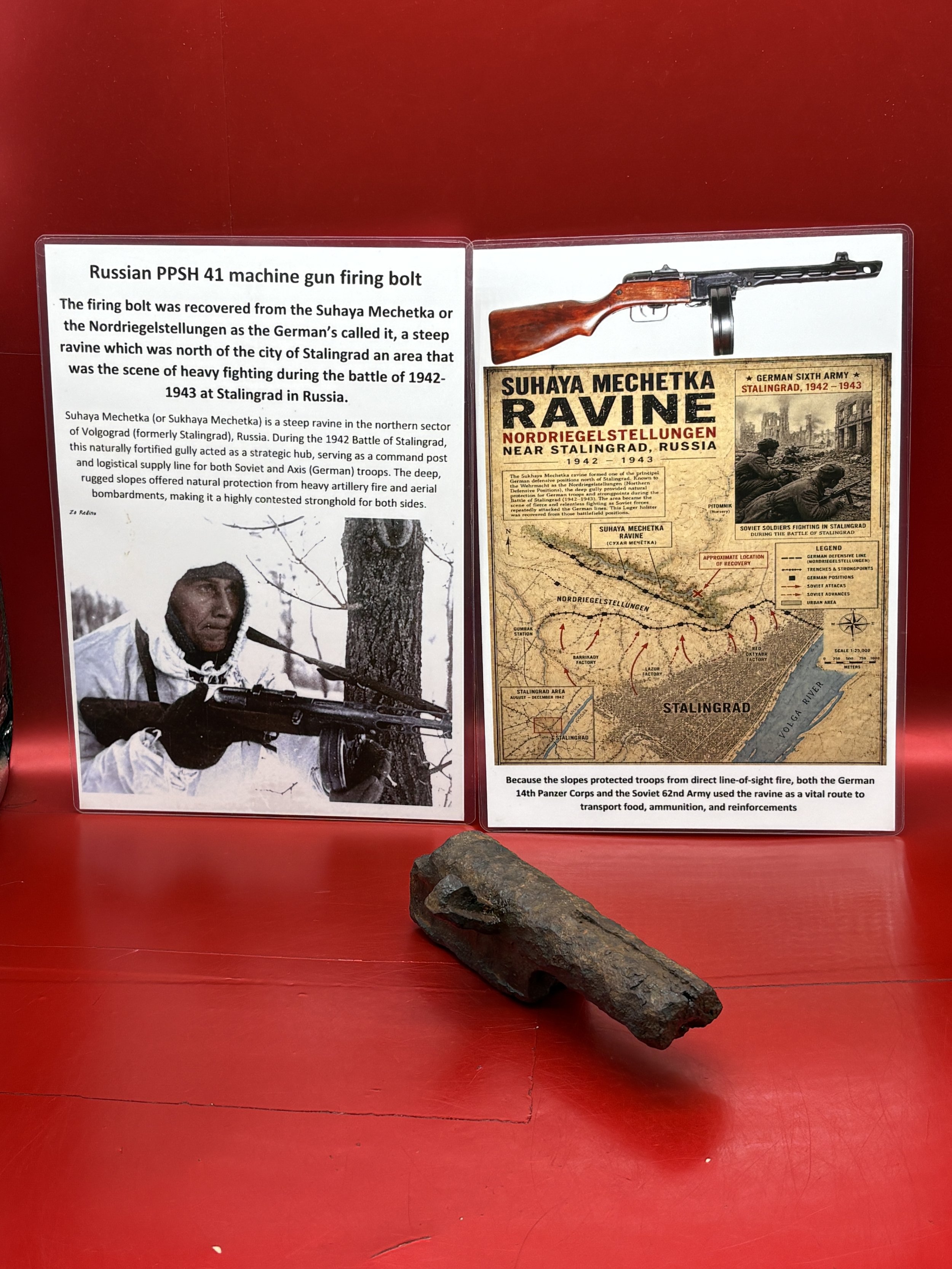 Russian PPSH41 machine gun firing bolt that was recovered from Suhaya Mechetka Ravine in Stalingrad which was heavily fought over during battle in the Russian City of 1942-1943