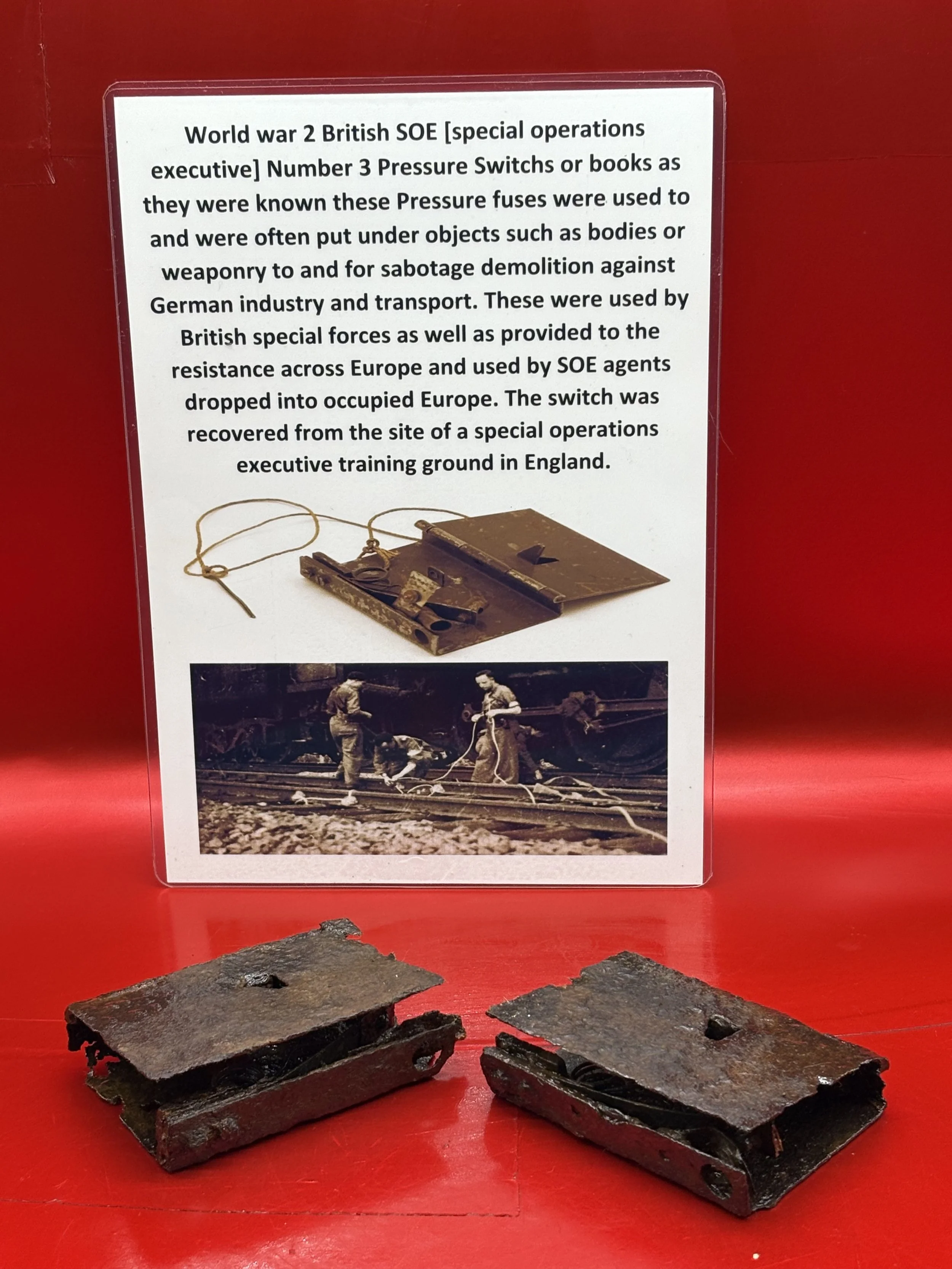 Rare find pair of World War 2 British SOE Number 3 Pressure Switches or book recovered from the site of a special operations executive training ground in England