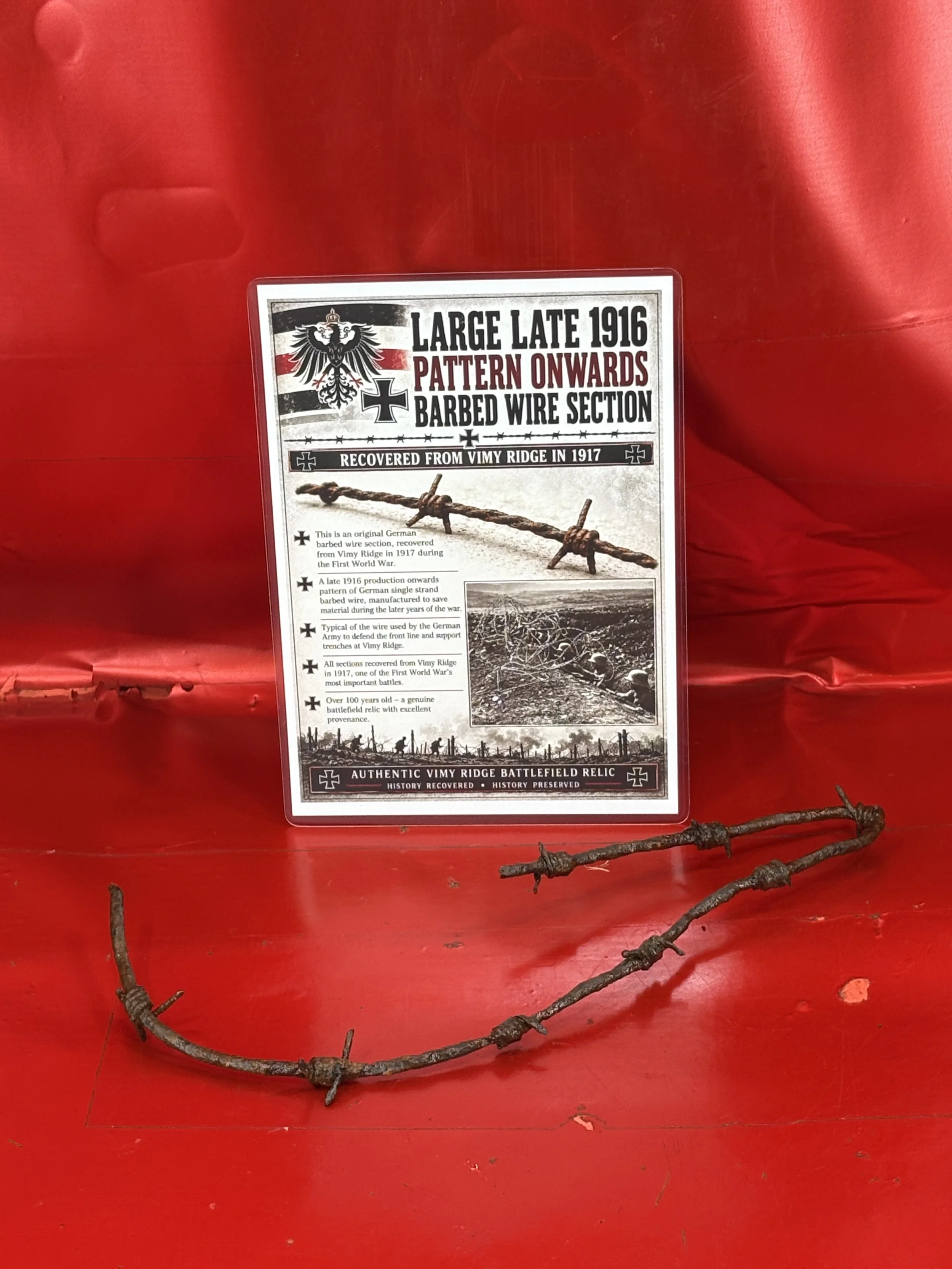 Rare very large section of late 1916 onwards pattern barbed section recovered from the old defence line on the slopes of the famous Vimy Ridge the 1917 battlefield in France