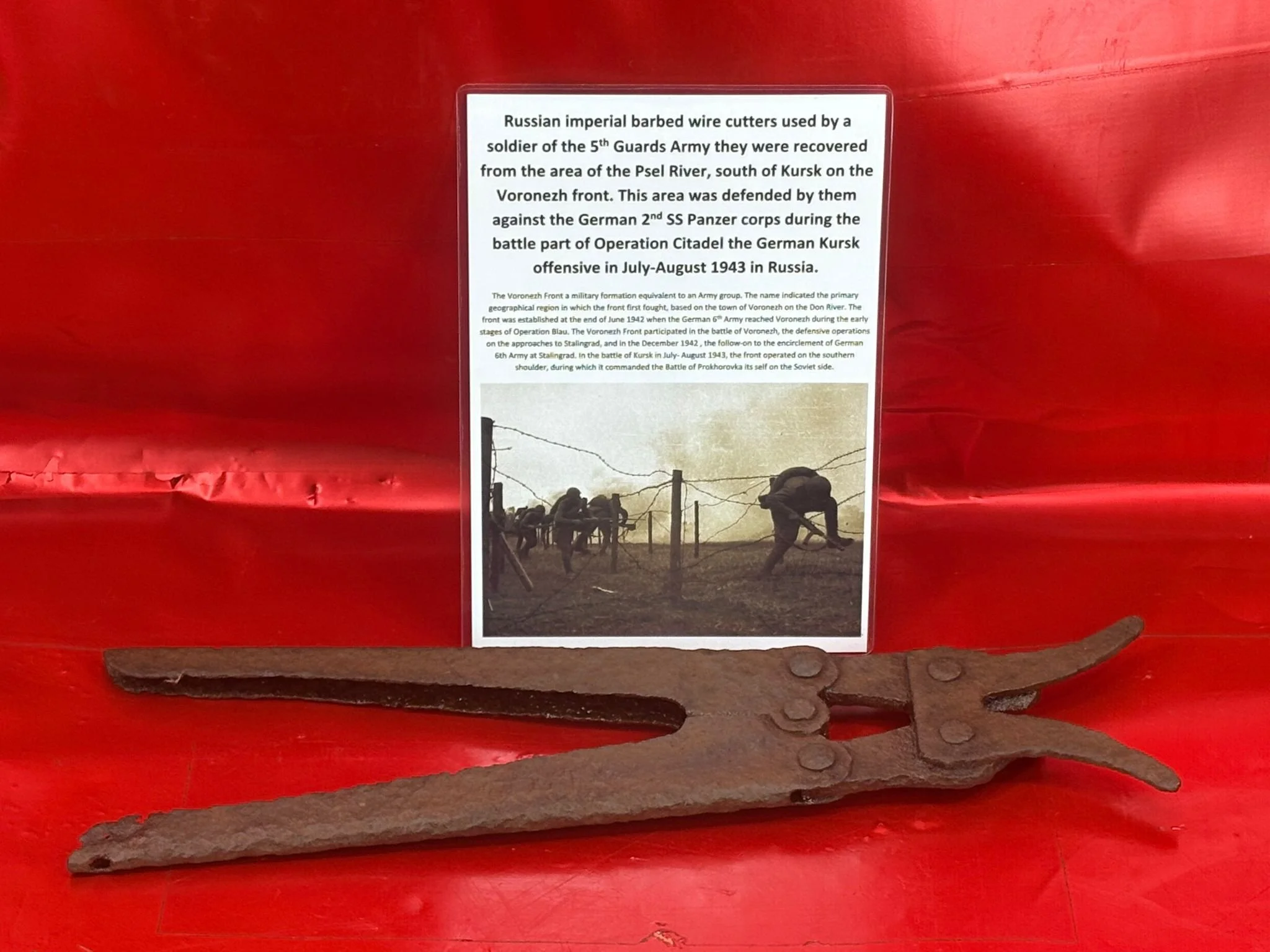 Russian imperial barbed wire cutters used by a soldier of the 5th Guards Army that was recovered in the area of the Psel River, south of Kursk, July 1943 battle