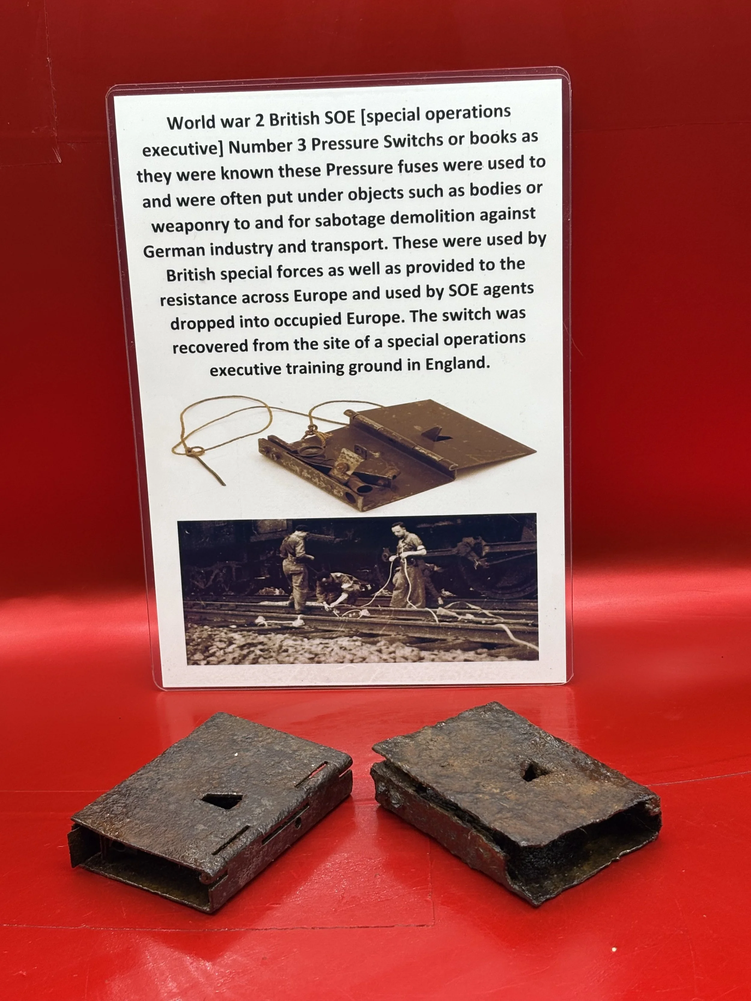 Rare find pair of World War 2 British SOE Number 3 Pressure Switches or book recovered from the site of a special operations executive training ground in England