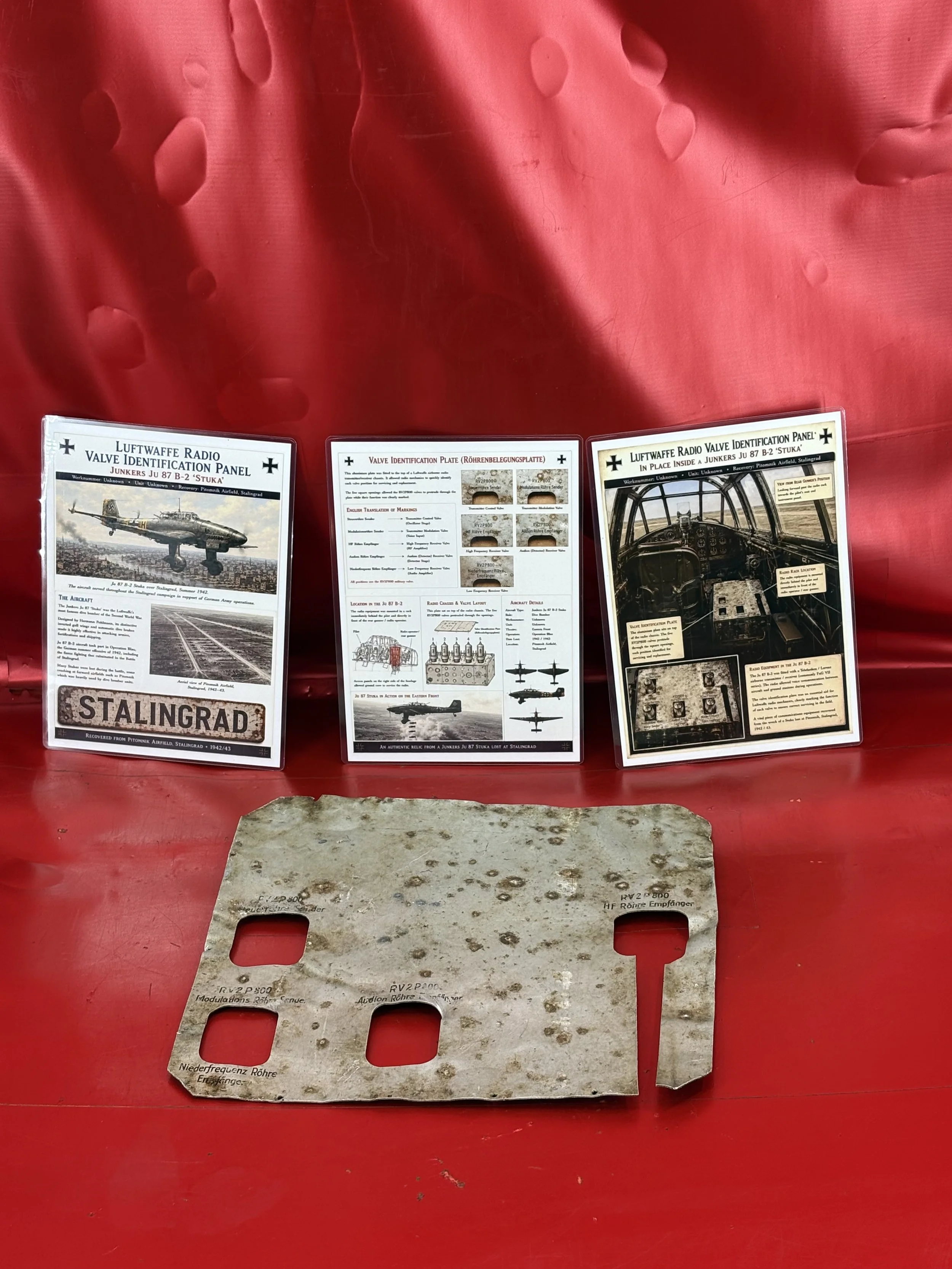 Very rare Luftwaffe radio valve identification panel from the cockpit of German Ju87 stuka dive bomber, recovered on the remains of what was Pitomnik airfield outside Stalingrad 1942-1943