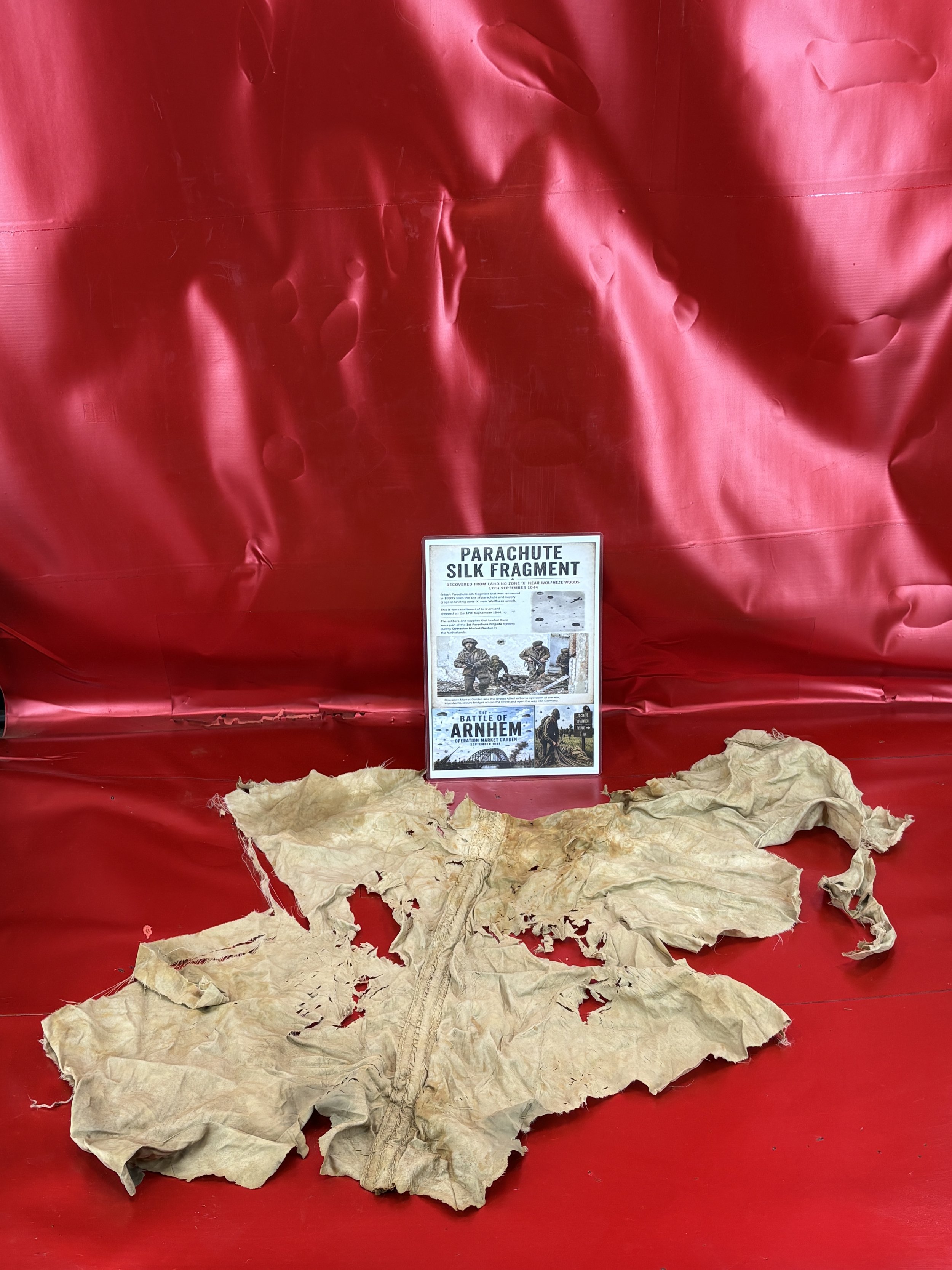 Large British Parachute silk large fragment recovered in 1990’s from the site of landing zone X' near Wolfheze woods in Arnhem from the 17th September 1944 drop zone