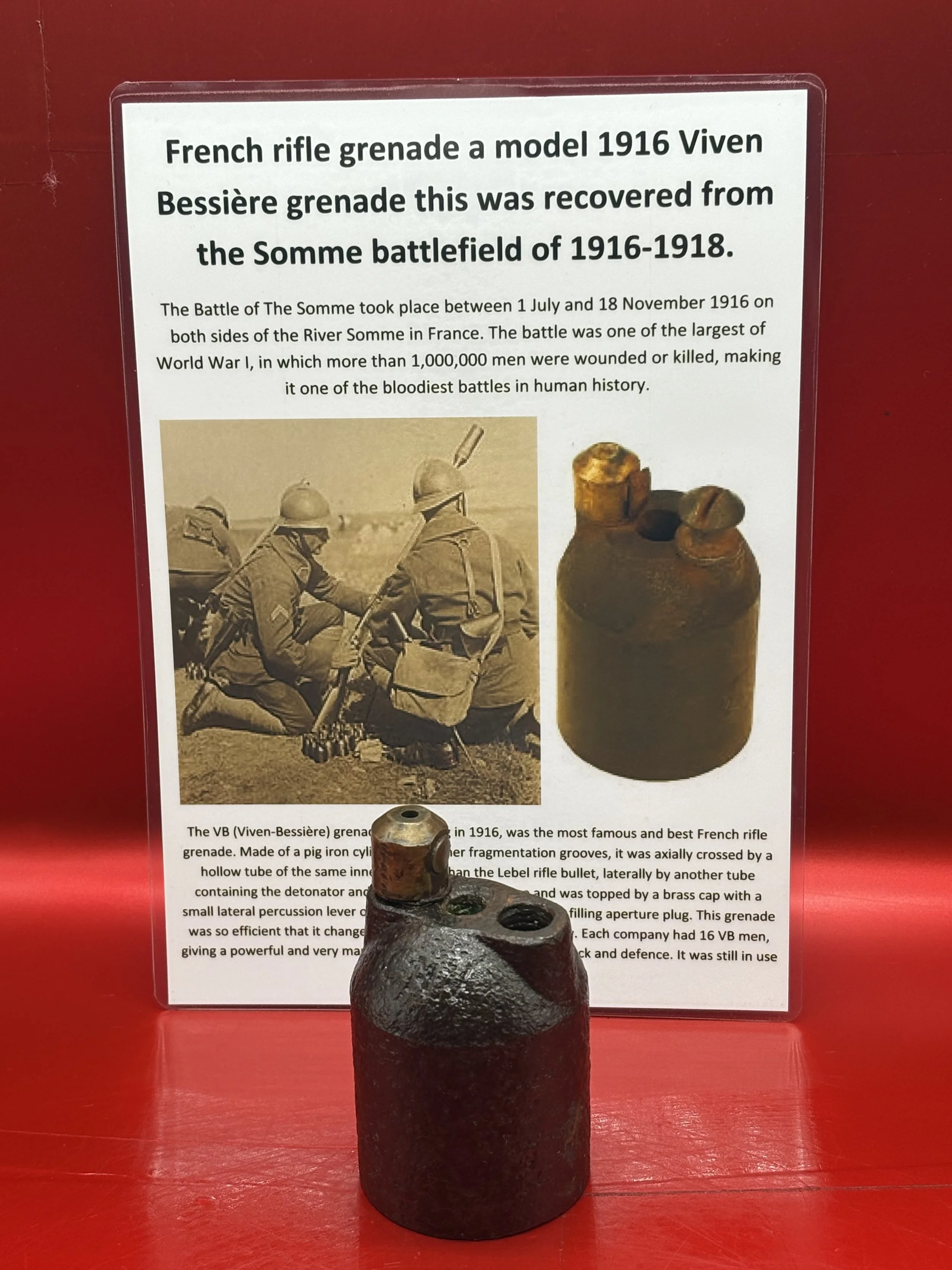 Rare semi-relic lovely French rifle grenade a model 1916 Viven Bessiere grenade which was recovered from the Somme battlefield of 1916-1918.