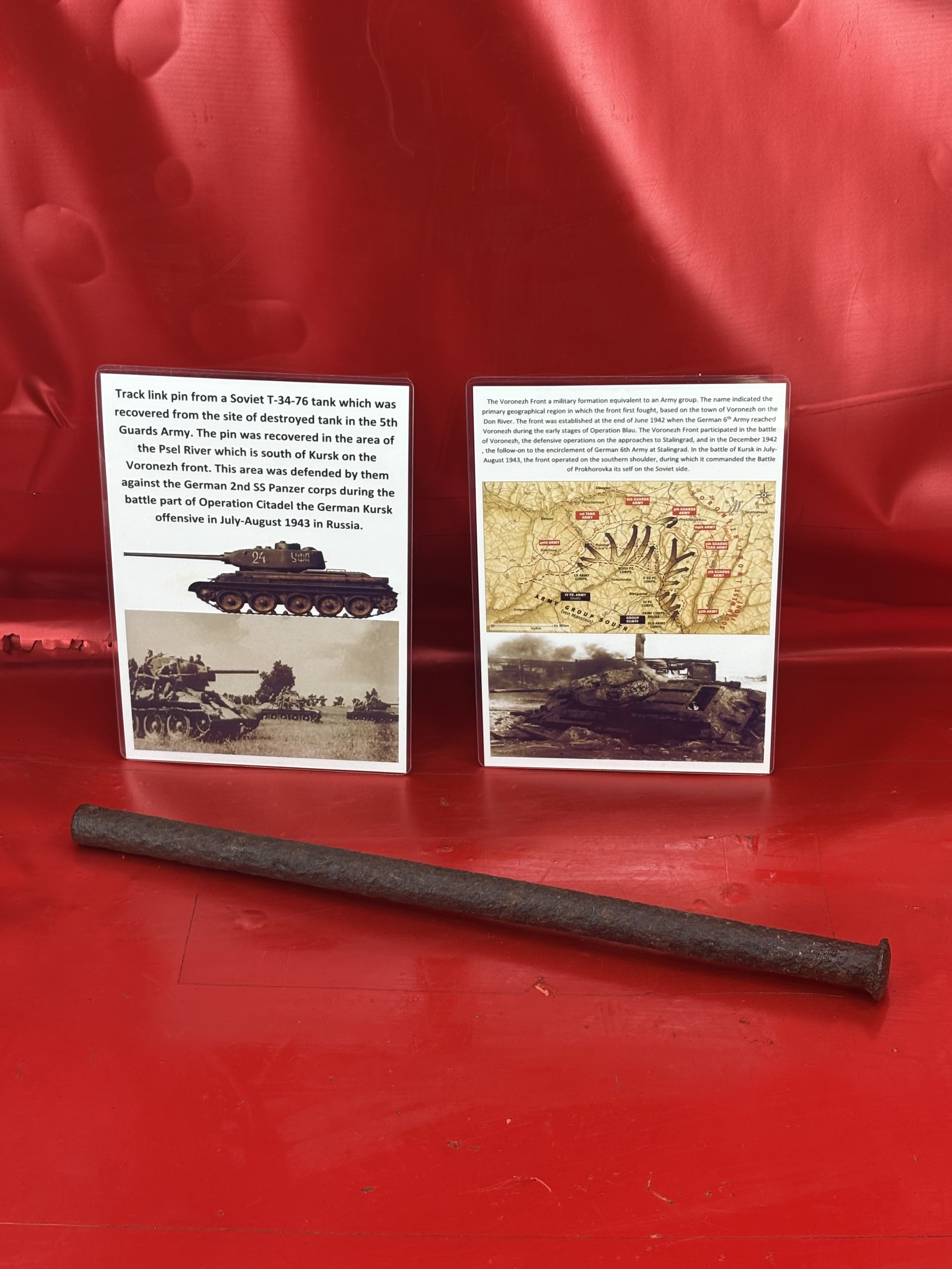 Track link pin from a Soviet T-34-76 tank, recovered from the site of destroyed tank of 5th Guards Army in the area, Psel River near Kursk 1943