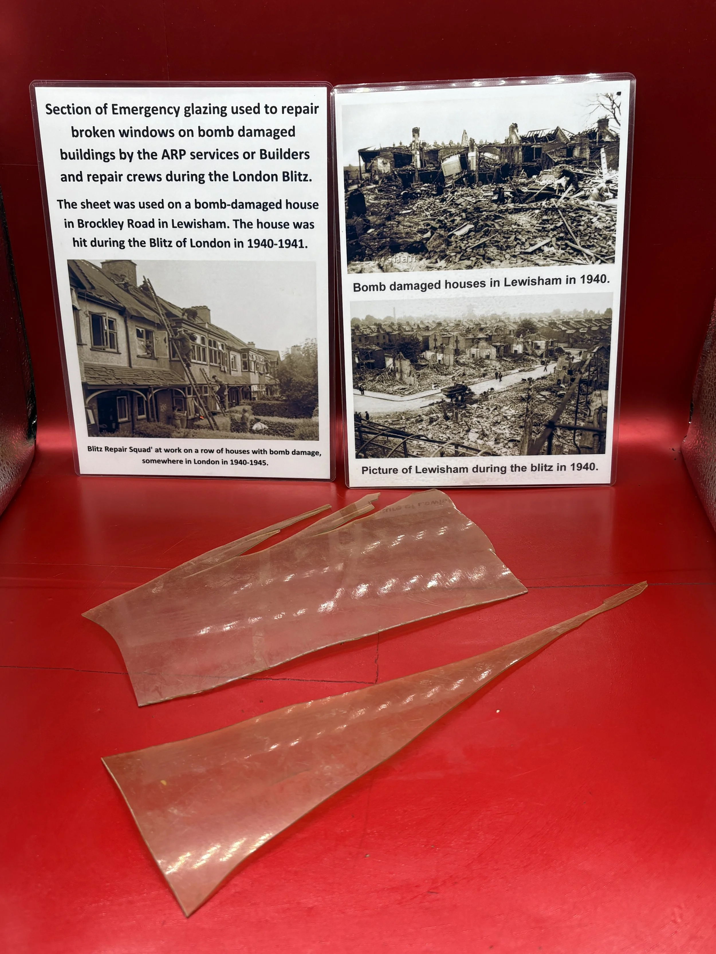 Rare to find sections of Emergency glazing used to repair broken or bomb damaged windows at house at Brockley Road in Lewisham which was hit during the Blitz of London in 1940-1941.