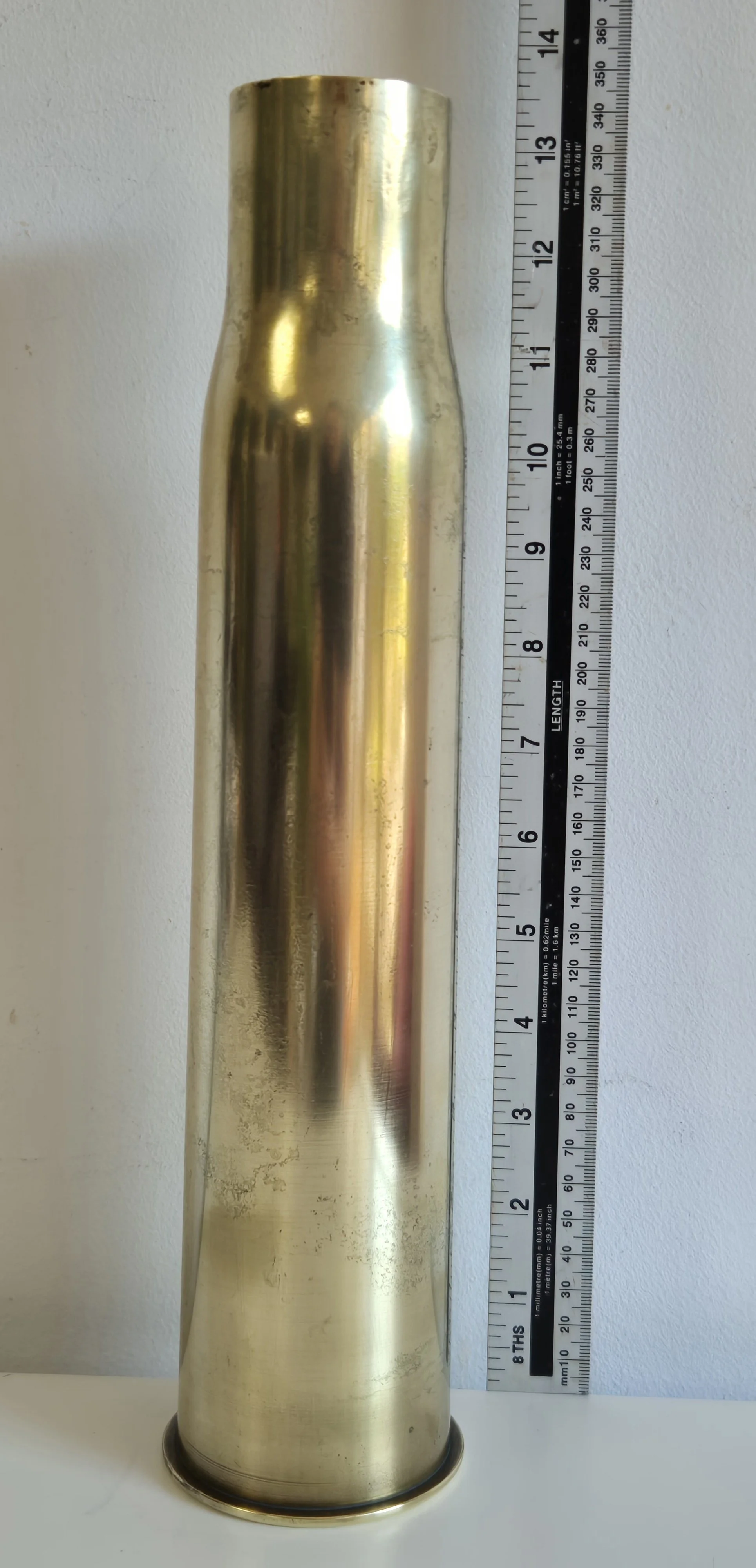 WW1 German brass case for the 5cm SK L/40  naval gun dated 1913 & reloaded in 1915