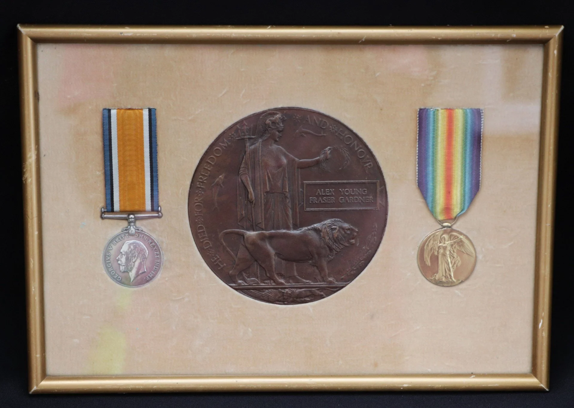 Death plaque group with named medals and Mary tin all to Lieutenant Alex Young Fraser Gardner who died just after the armistice on 15th November 1918, he lost his life at the tender age of 23.