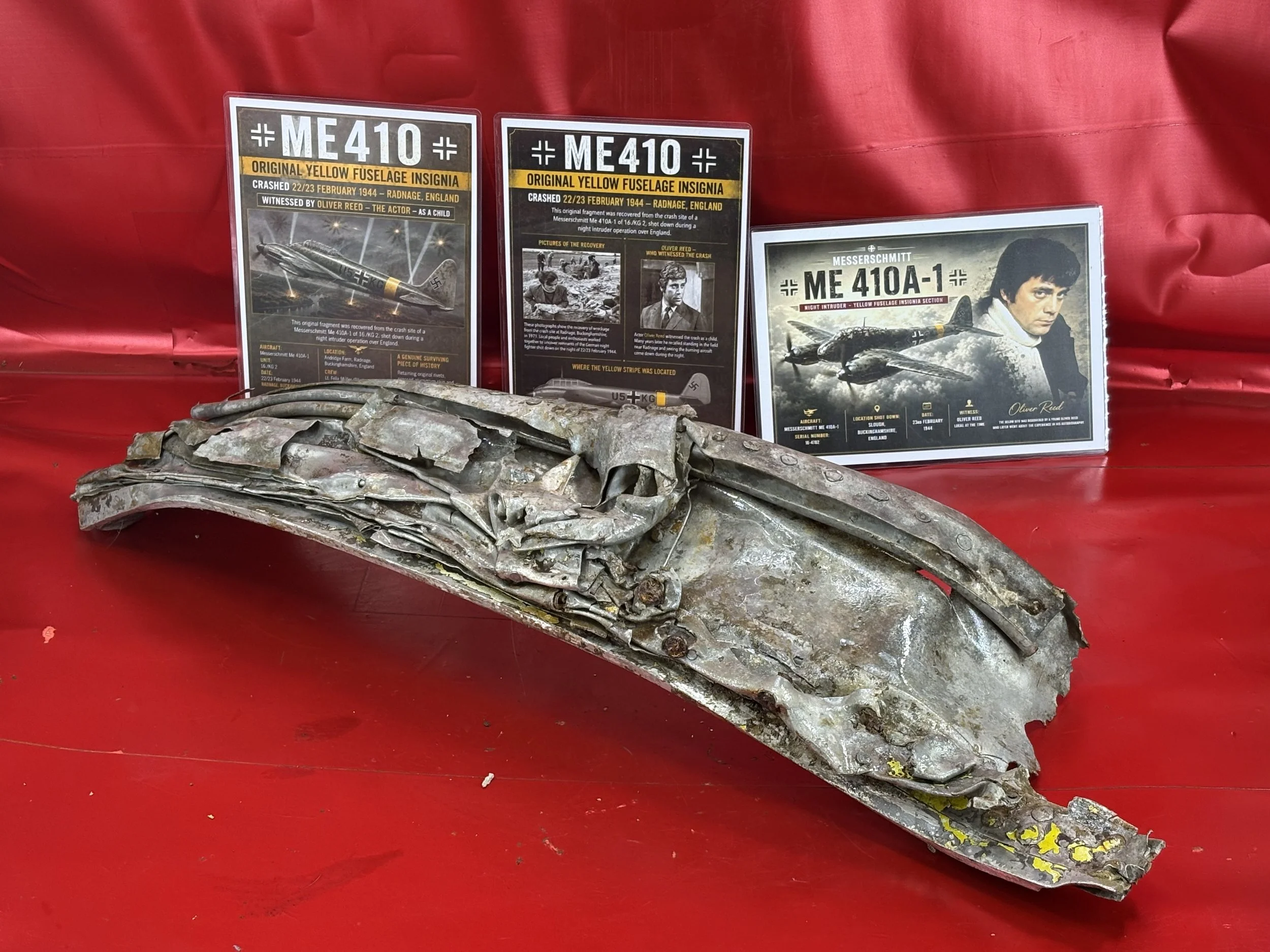 Totally rare original yellow fuselage insignia-German Messerschmitt ME 410A of 16/KG2, on night intruder raid on London on 23 February 1944 shot down by AA fire,crashed Radnage witness by Oliver Reed