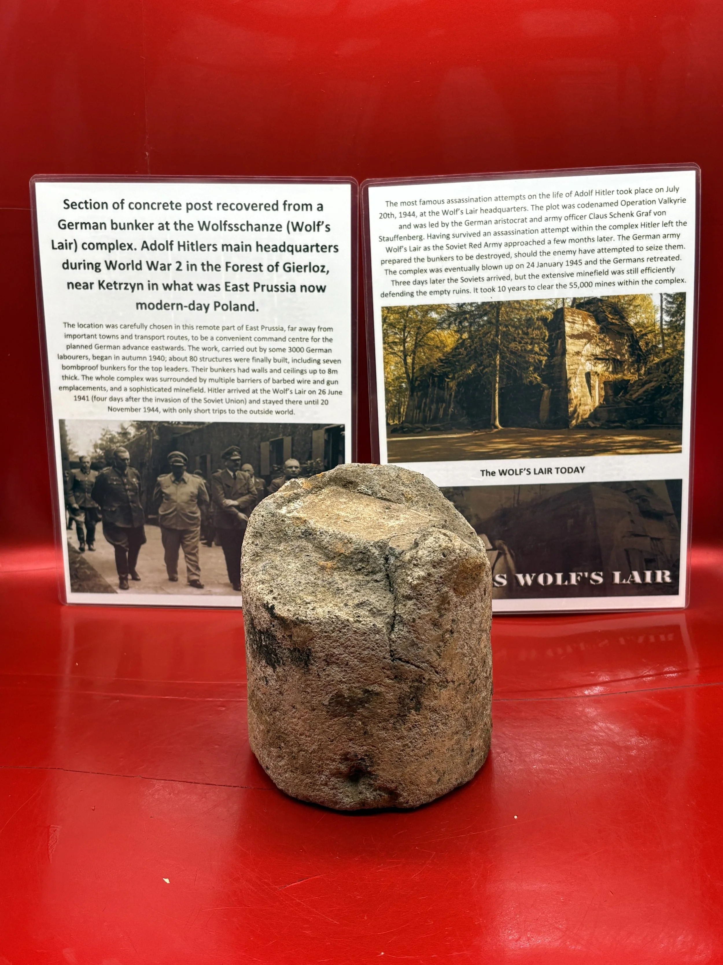 Very rare find a larger size concrete post section from a bunker recovered in the Wolfsschanze[ Wolf’s Lair], Adolf Hitlers bunker in East Prussia.