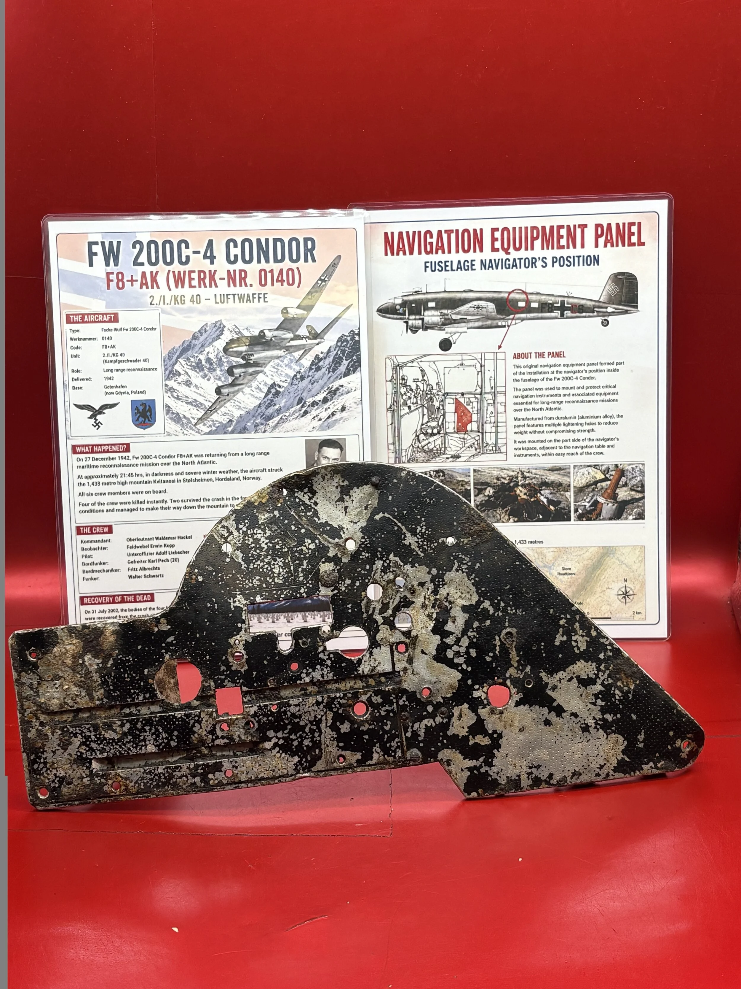 Very rare lovely condition Navigation equipment panel with maker label from German Focke-Wulf Fw 200C-4 Condor number 0140 on return from patrol crashed in to mountains in Norway on 27 December 1942